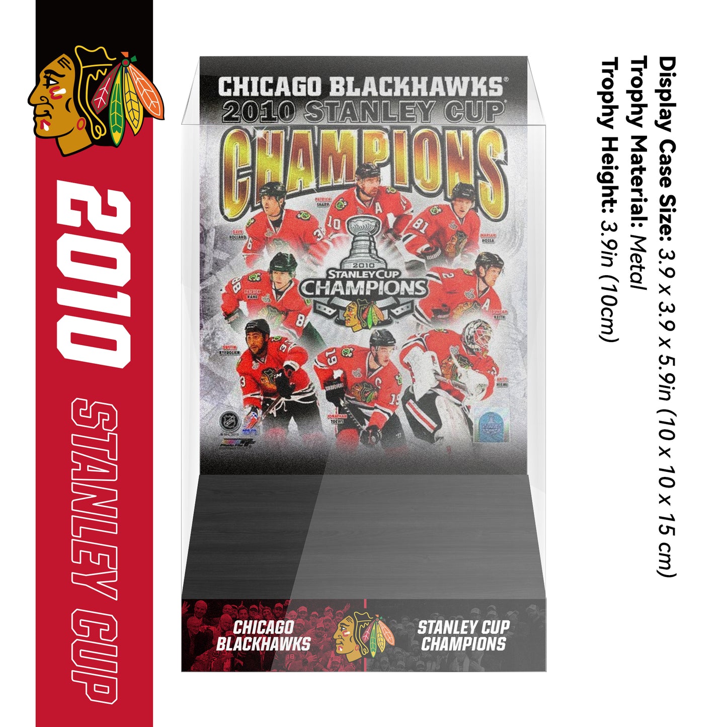 2010 Chicago Blackhawks Stanley Cup Final Championship Trophy and Ring Display Case