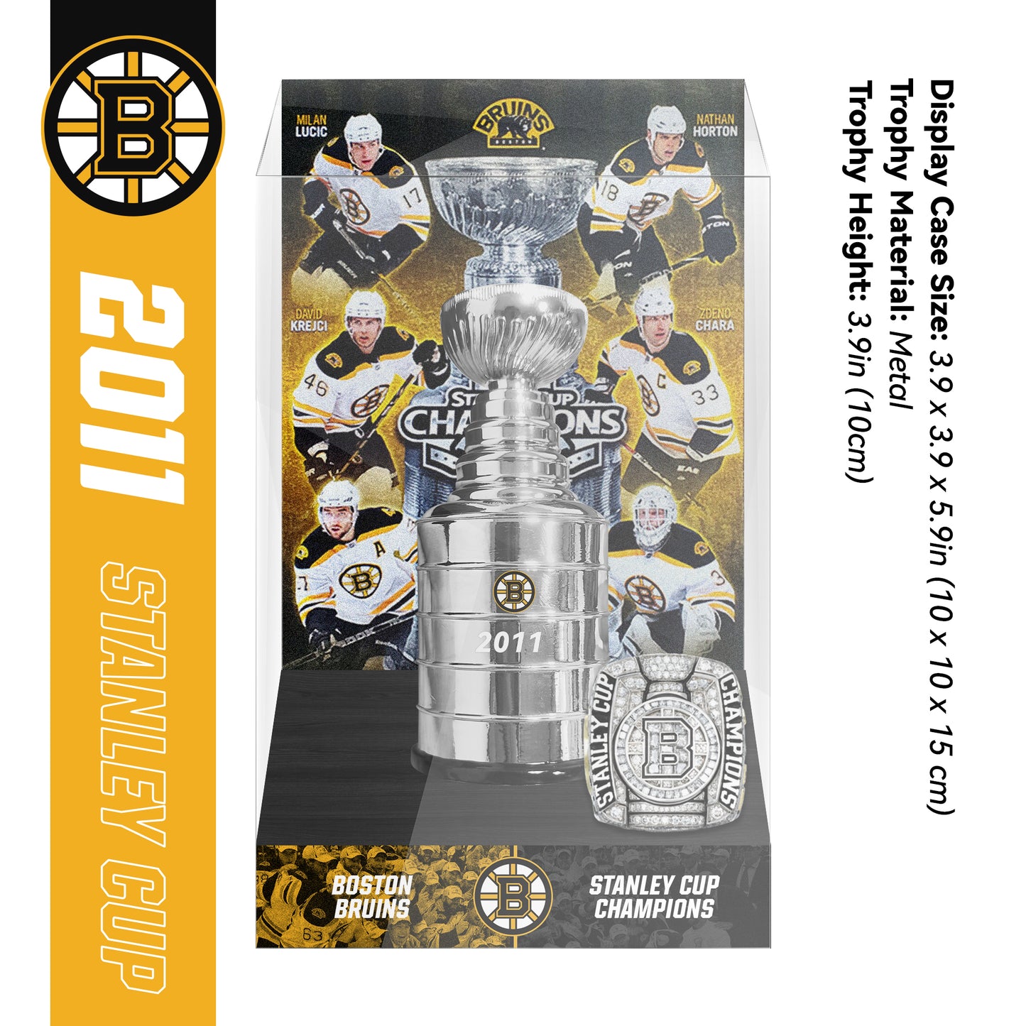 2011 Boston Bruins Stanley Cup Final Championship Trophy and Ring Display Case