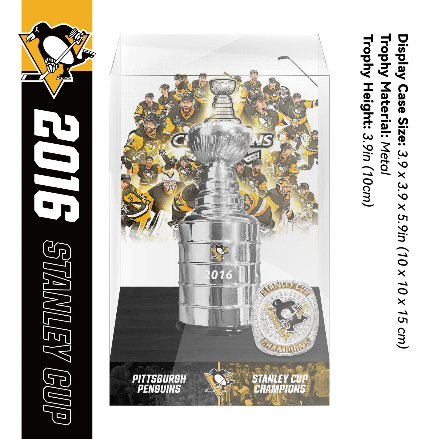 2016 Pittsburgh Penguins Stanley Cup Final Championship Trophy and Ring Display Case