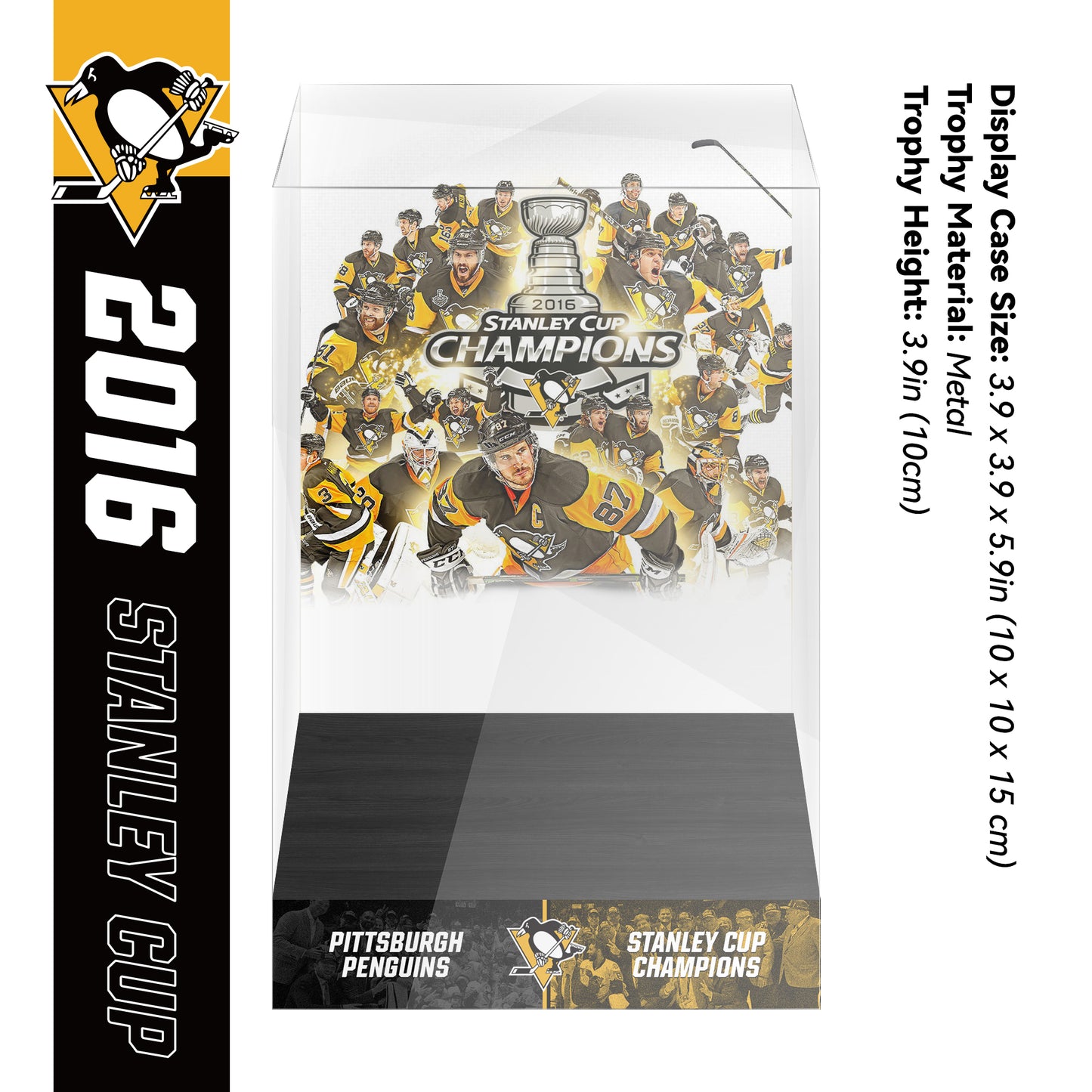 2016 Pittsburgh Penguins Stanley Cup Final Championship Trophy and Ring Display Case