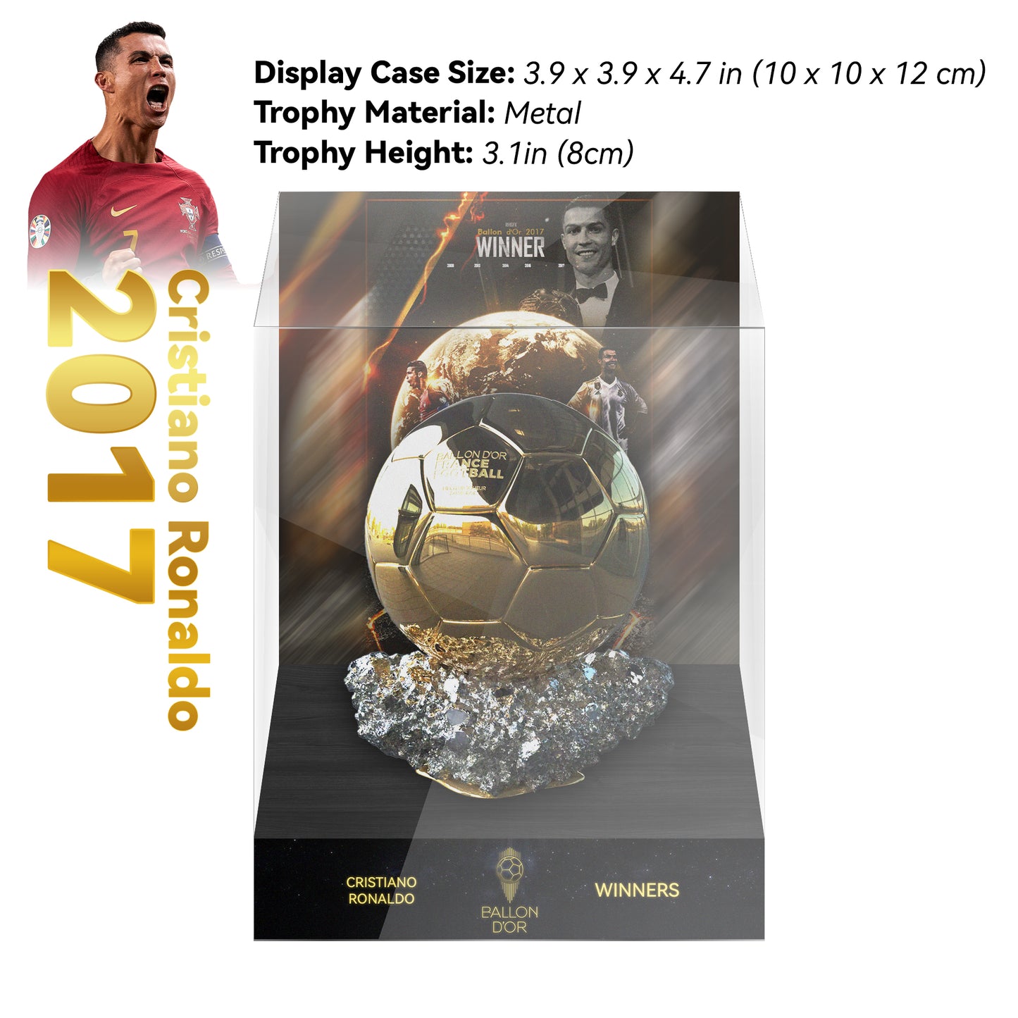 2017 CRISTIANO RONALDO Ballon d'Or Trophy Display Case