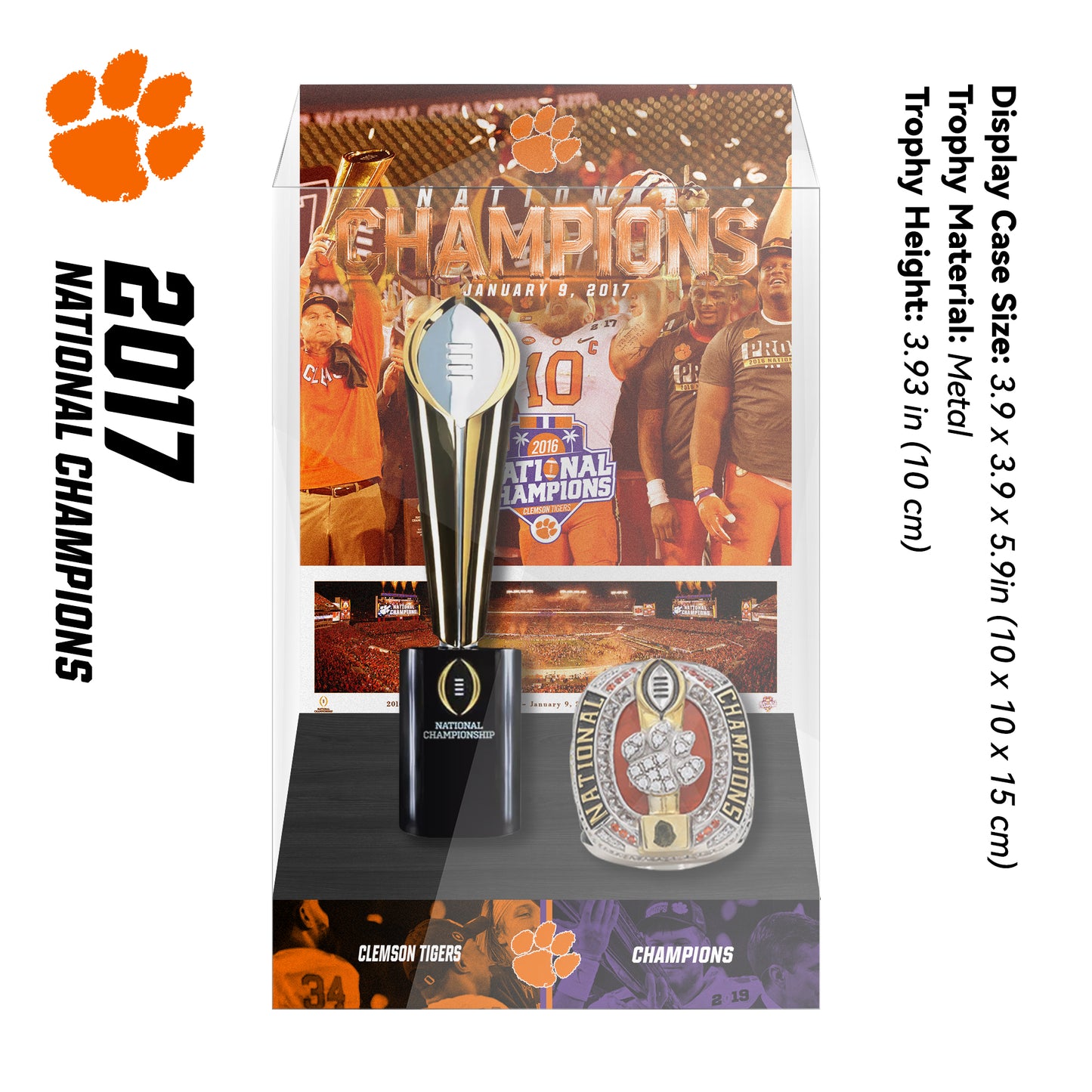 2017 Clemson Tigers Championship Trophy Display Case