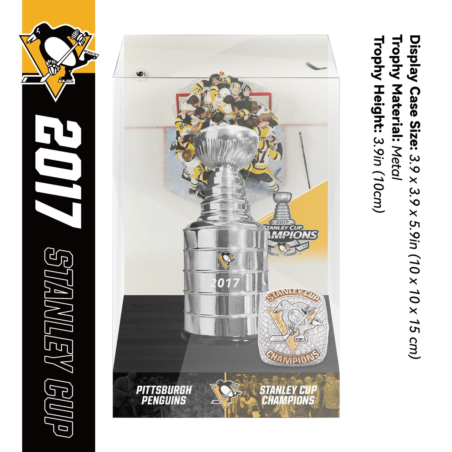 2017 Pittsburgh Penguins Stanley Cup Final Championship Trophy and Ring Display Case