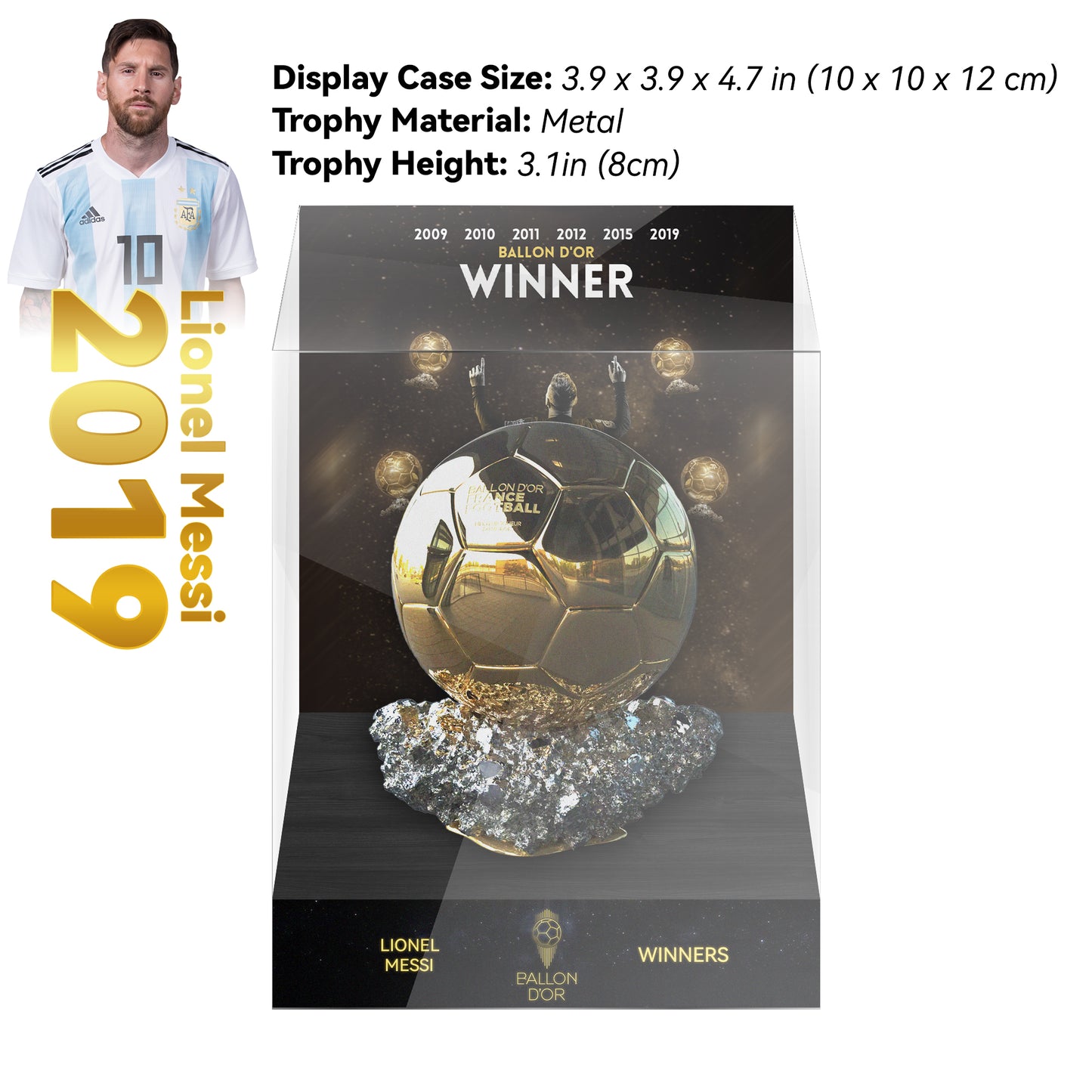 2019 LIONEL MESSI  Ballon d'Or Trophy Display Case
