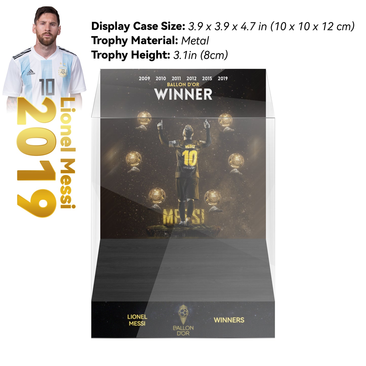 2019 LIONEL MESSI  Ballon d'Or Trophy Display Case