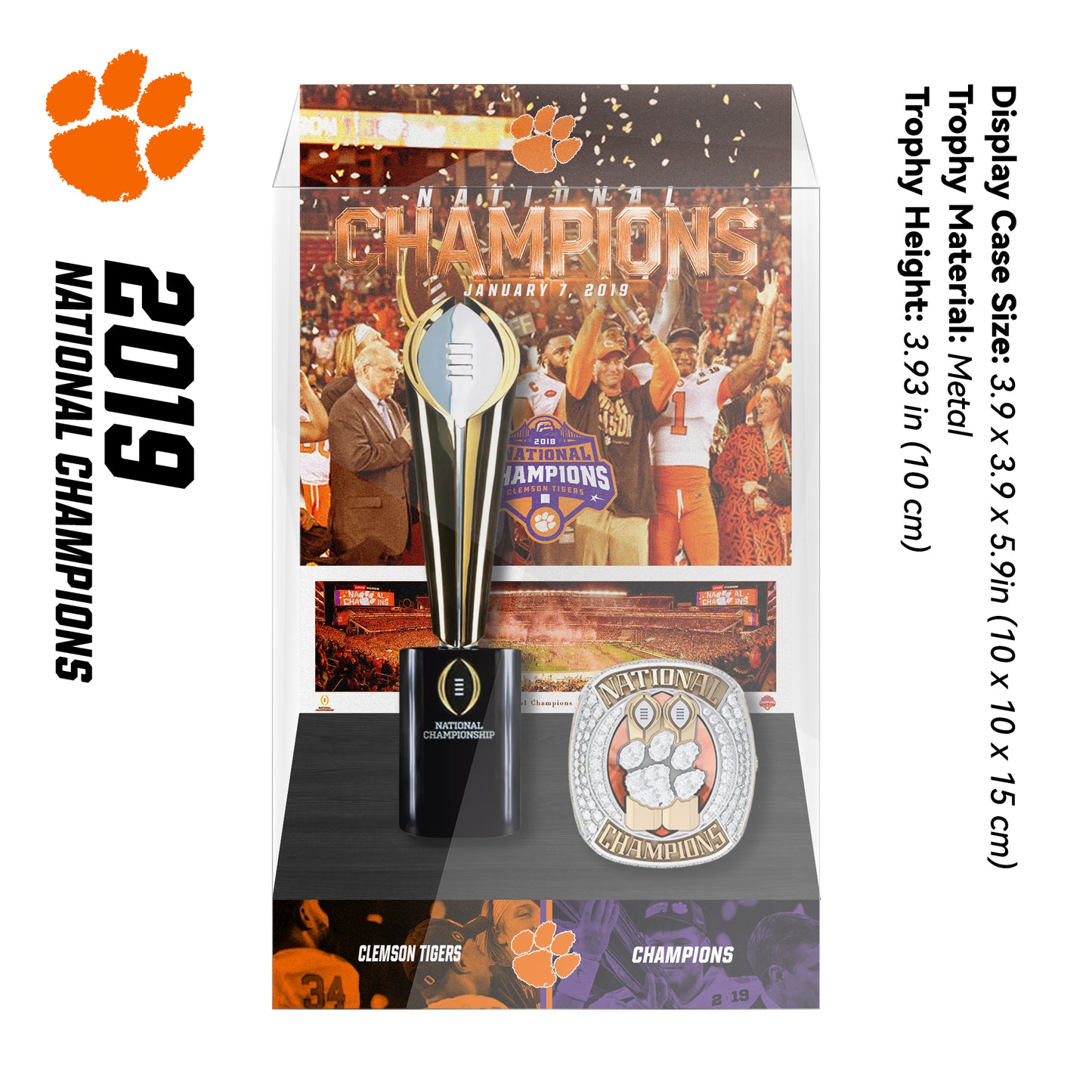 2019 Clemson Tigers Championship Trophy Display Case
