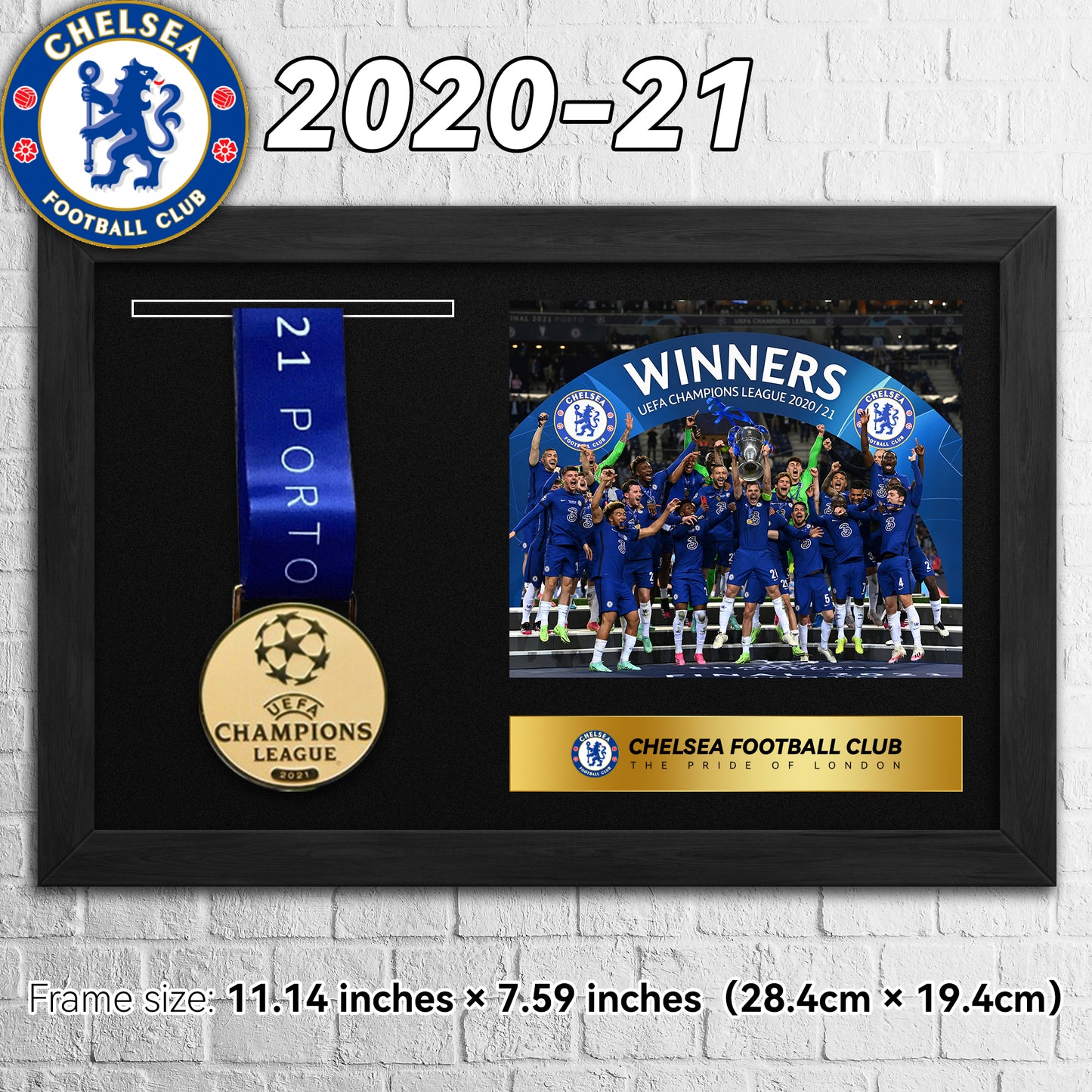 2021 Chelsea Football Club Champions Football Medal Frame