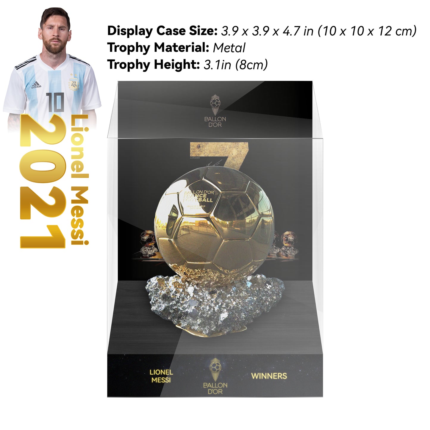 2021 LIONEL MESSI  Ballon d'Or Trophy Display Case