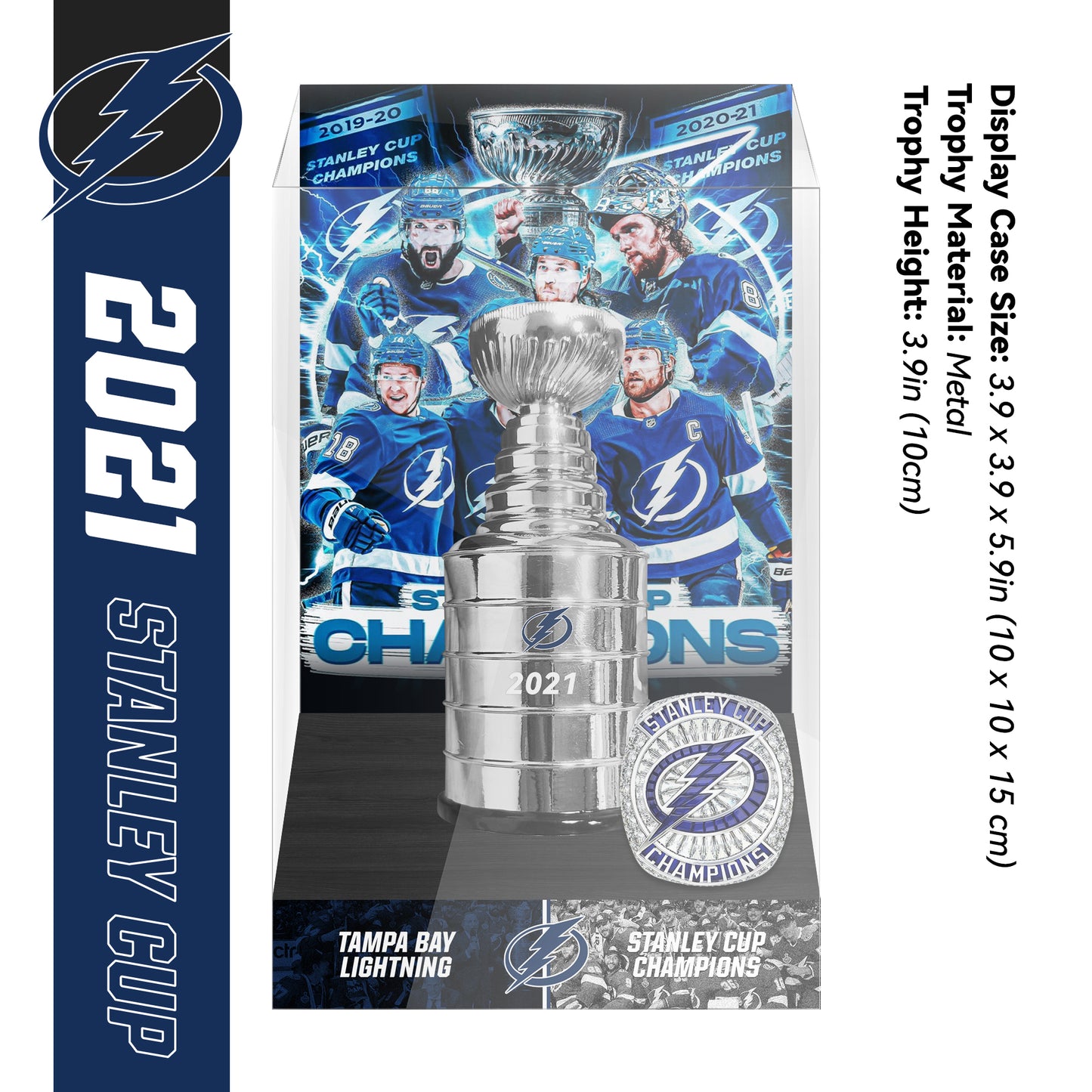 2021 Tampa Bay Lightning Stanley Cup Final Championship Trophy and Ring Display Case