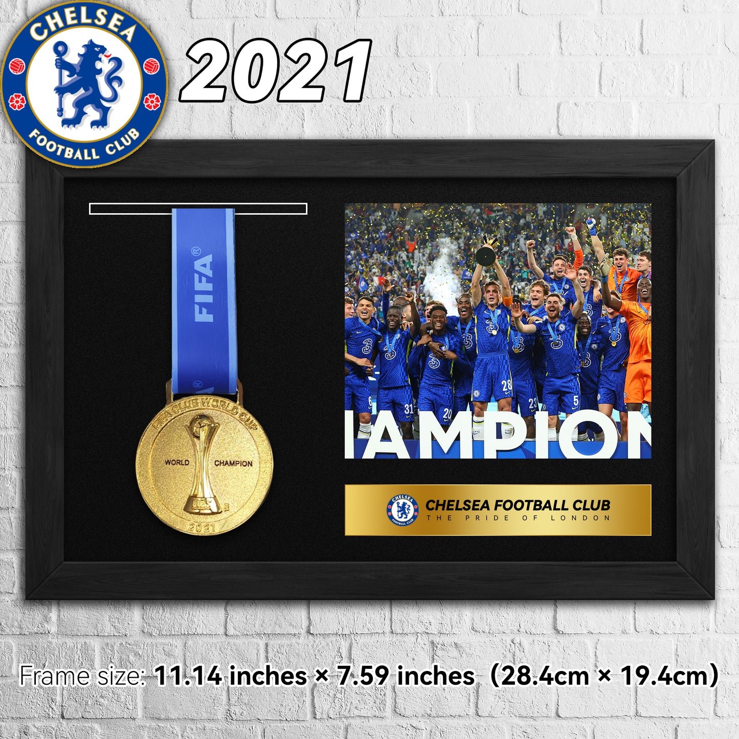 2021 Chelsea Football Club Champions Football Medal Frame