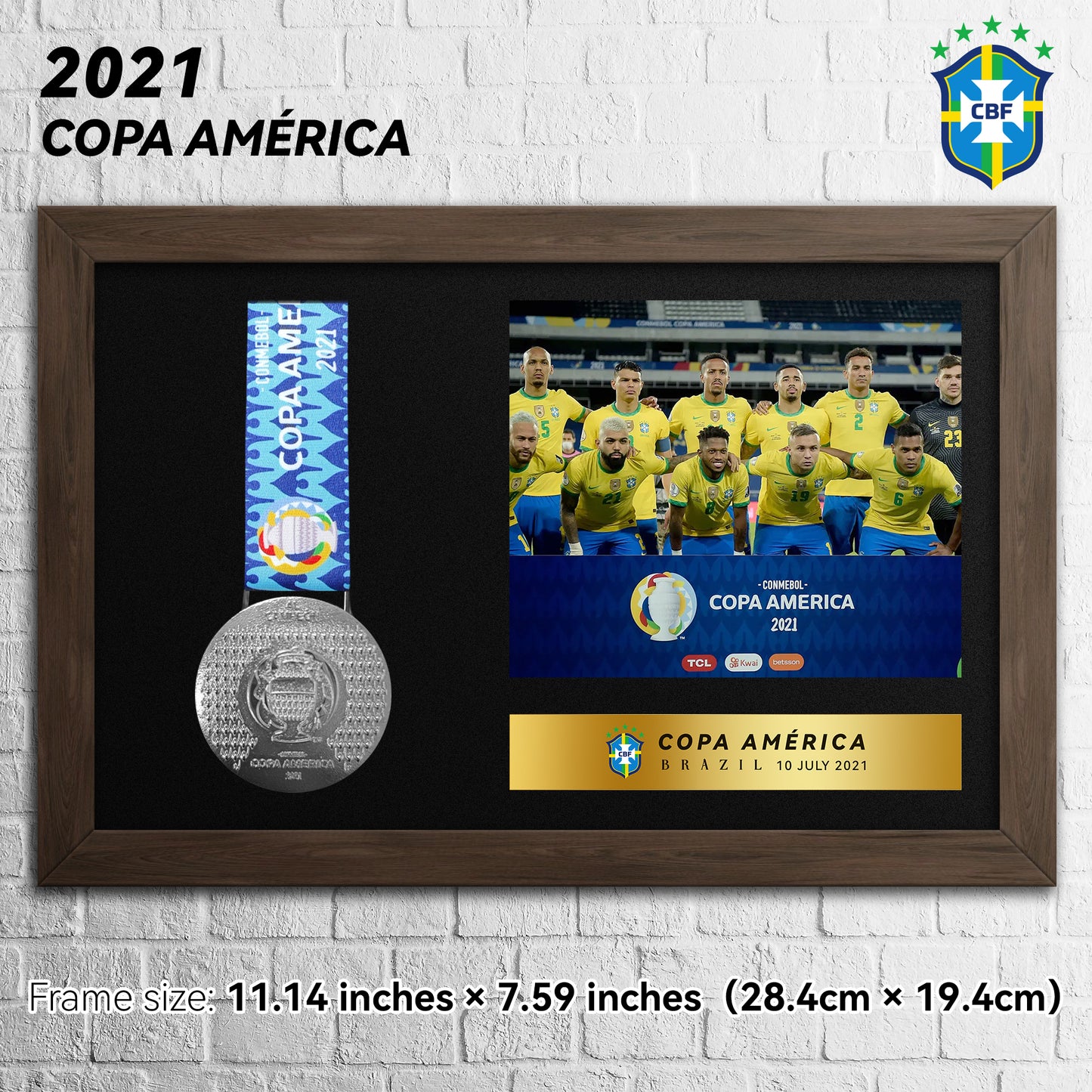 2021 Brazil Copa América Silver Medal Football Medal Frame