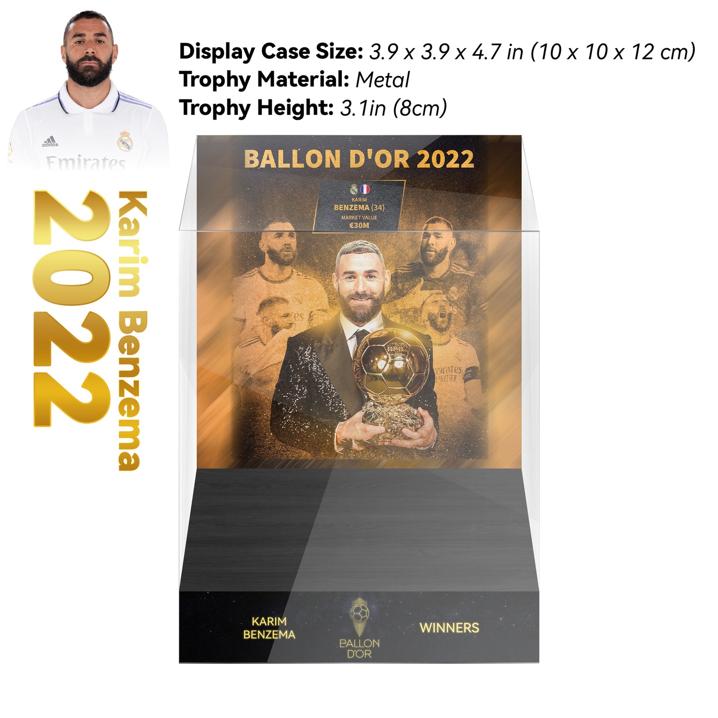 2022 KARIM BENZEMA Ballon d'Or Trophy Display Case