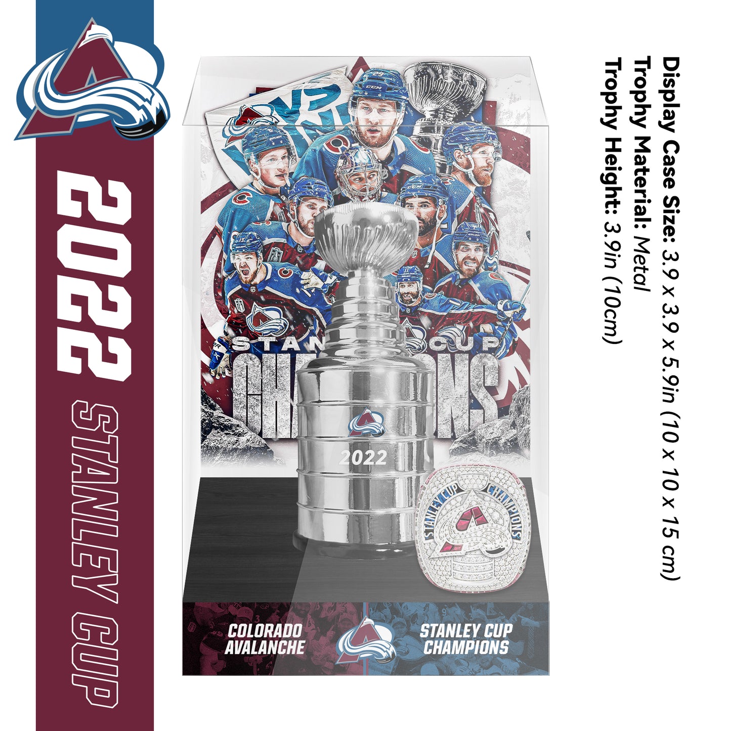 2022 Colorado Avalanche Stanley Cup Final Championship Trophy and Ring Display Case