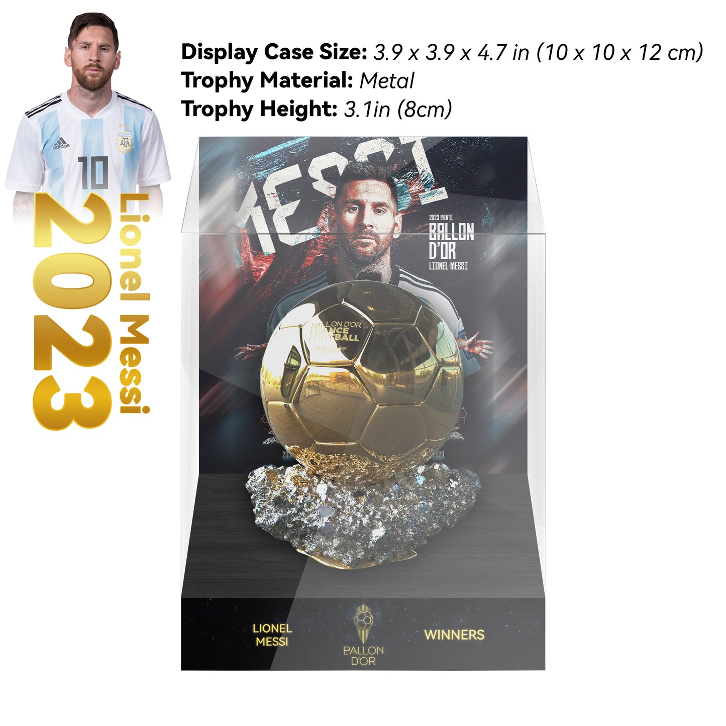 2023 LIONEL MESSI Ballon d'Or Trophy Display Case