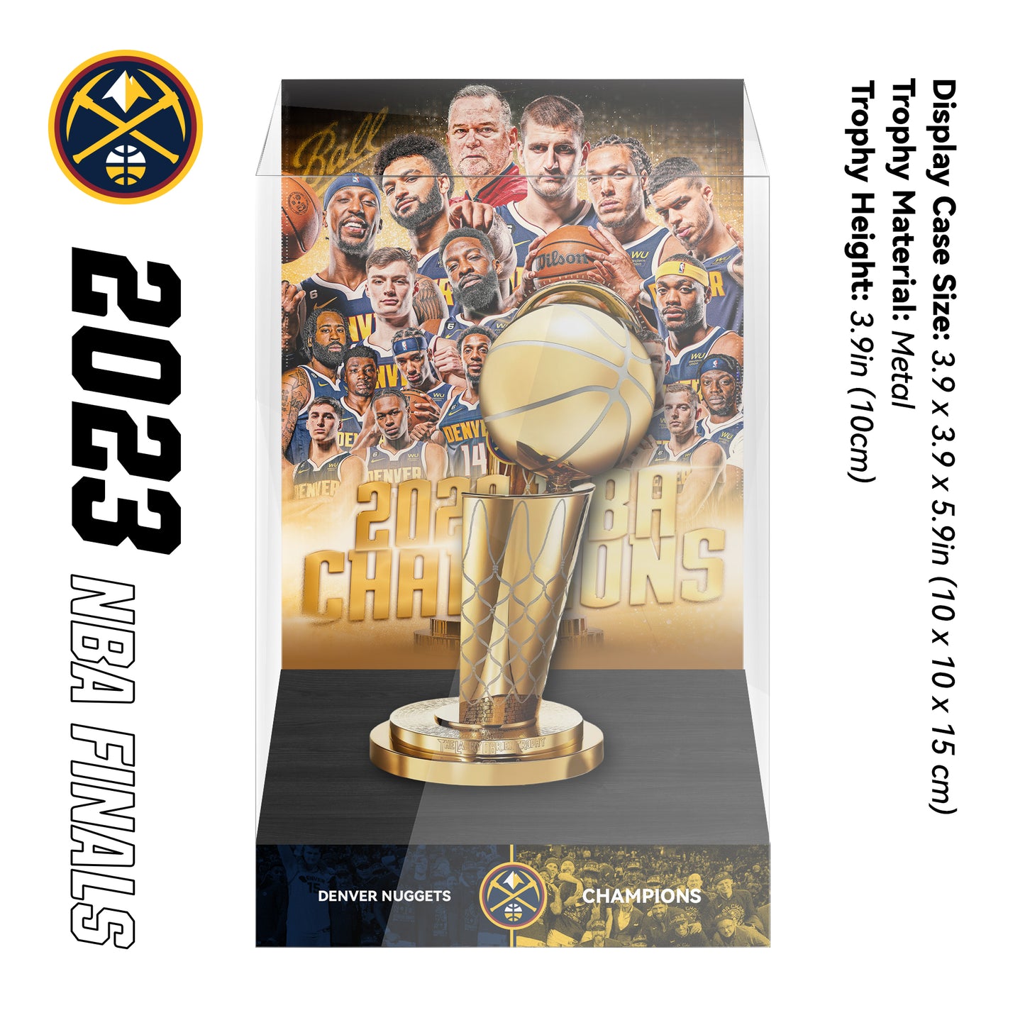 2023 Denver Nuggets NBA Finals Championship Trophy and Ring Display Case