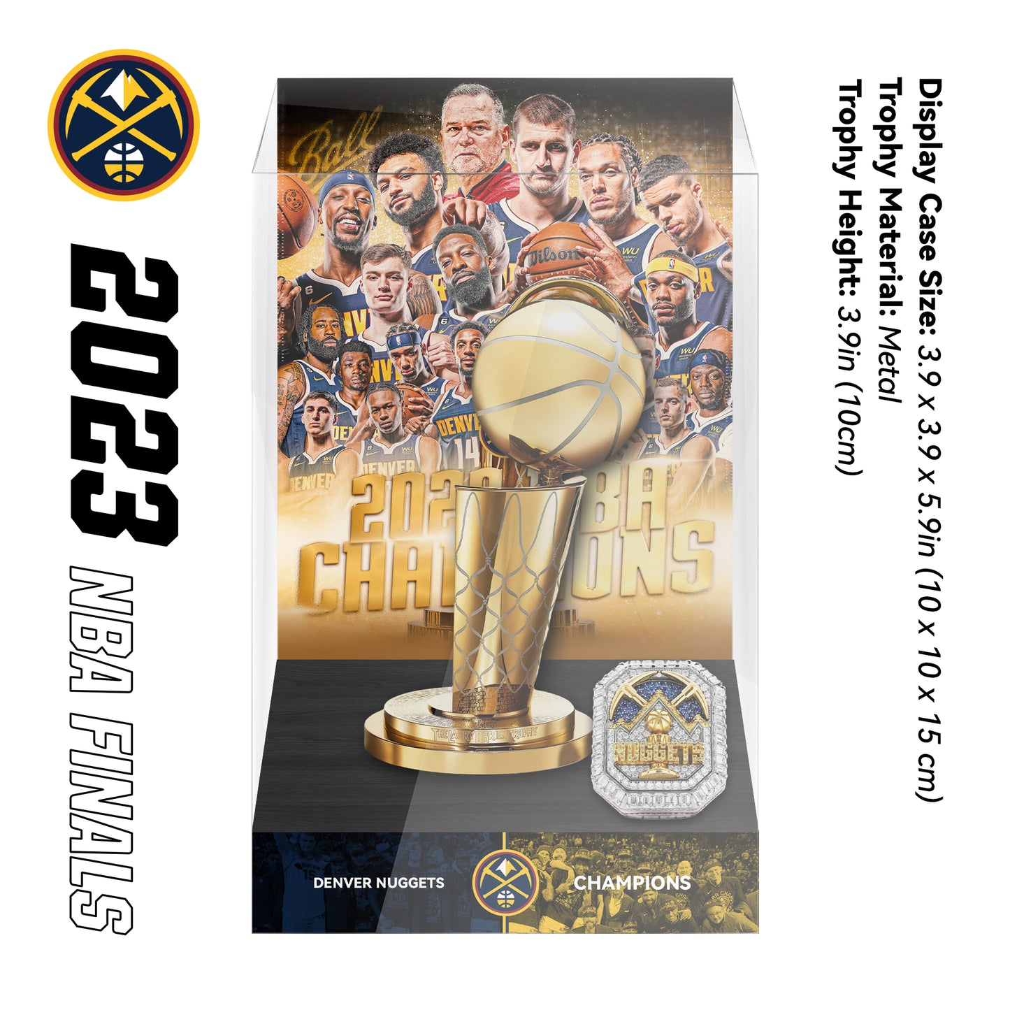 2023 Denver Nuggets NBA Finals Championship Trophy and Ring Display Case