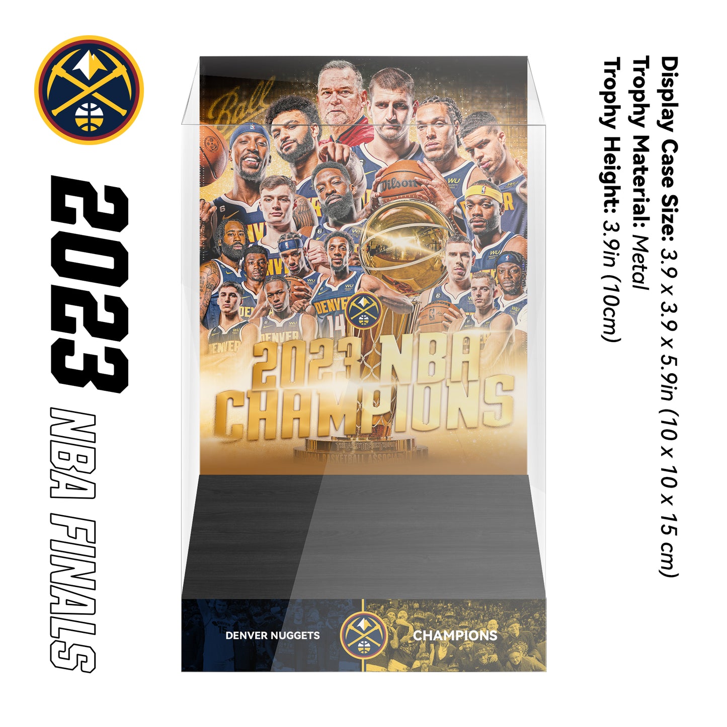 2023 Denver Nuggets NBA Finals Championship Trophy and Ring Display Case