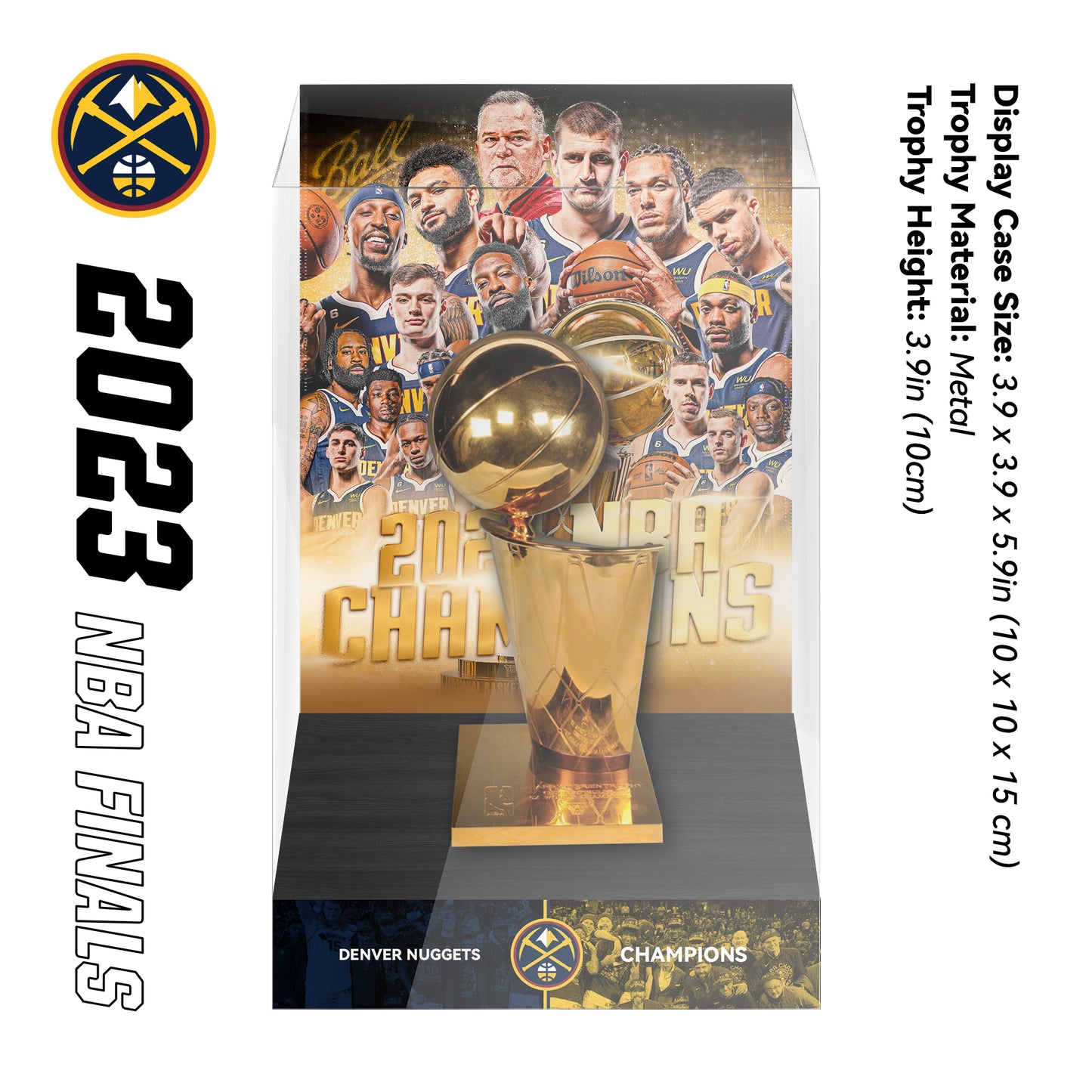 2023 Denver Nuggets NBA Finals Championship Trophy and Ring Display Case