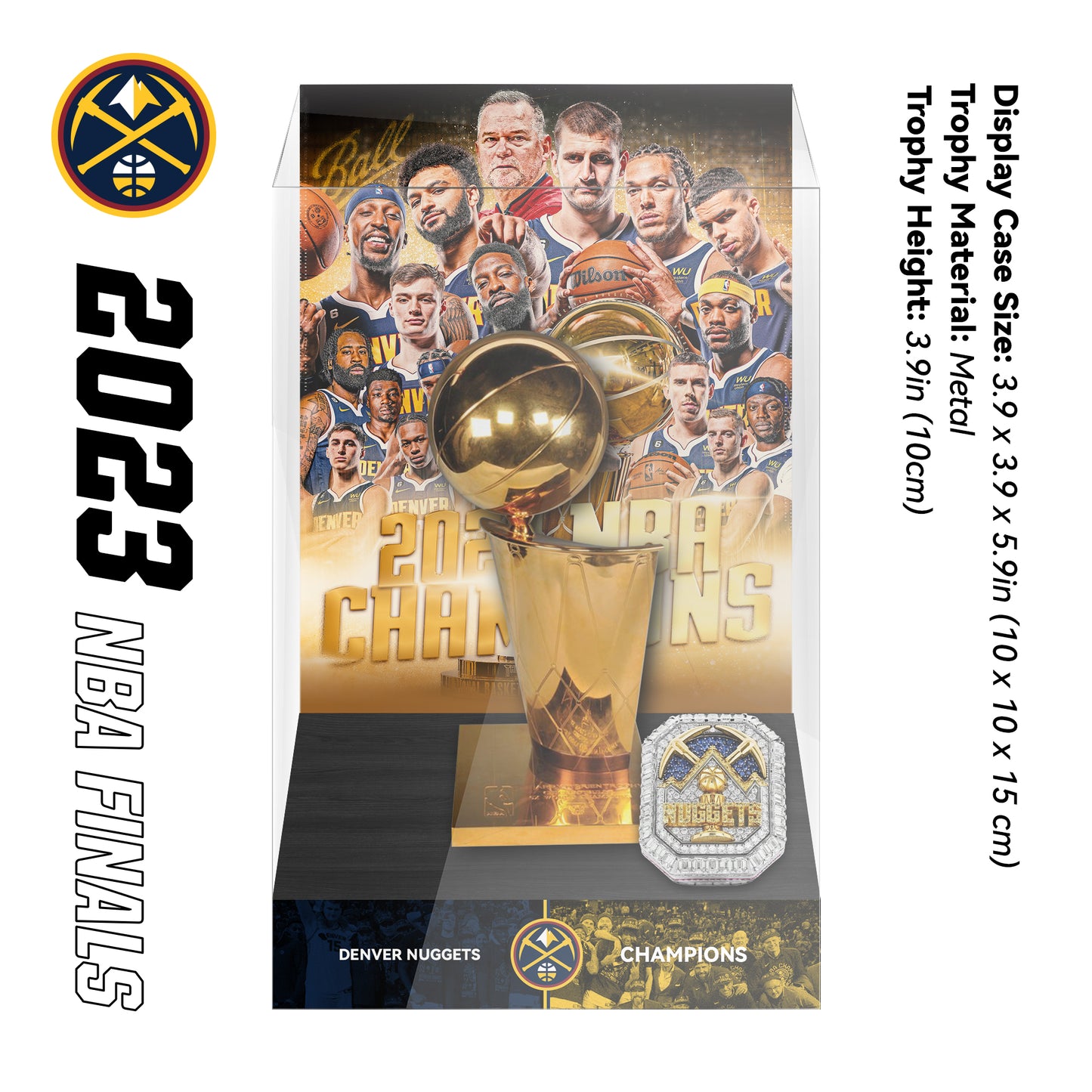 2023 Denver Nuggets NBA Finals Championship Trophy and Ring Display Case