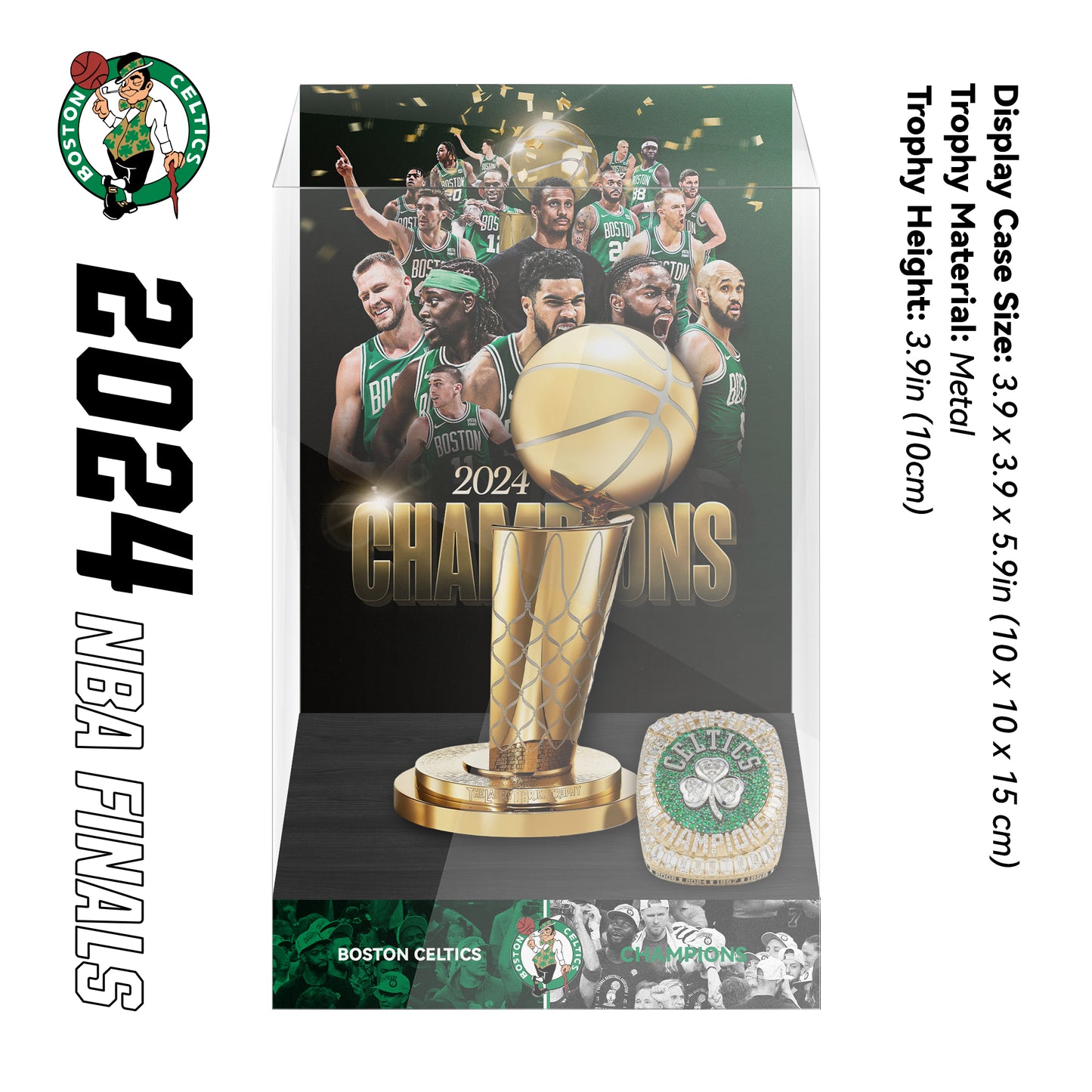 2024 Boston Celtics NBA Finals Championship Trophy and Ring Display Case