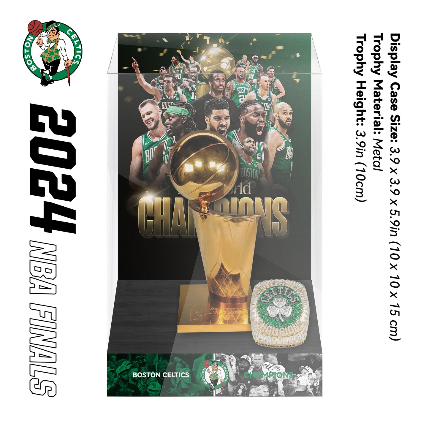2024 Boston Celtics NBA Finals Championship Trophy and Ring Display Case