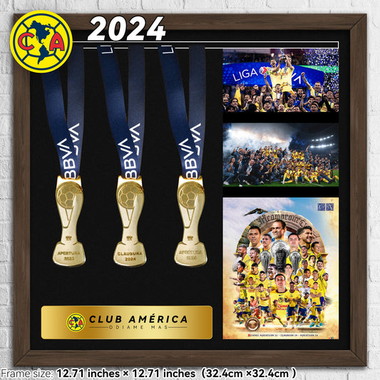 Club América Liga MX 3 Champions Gold Football Medal Frame