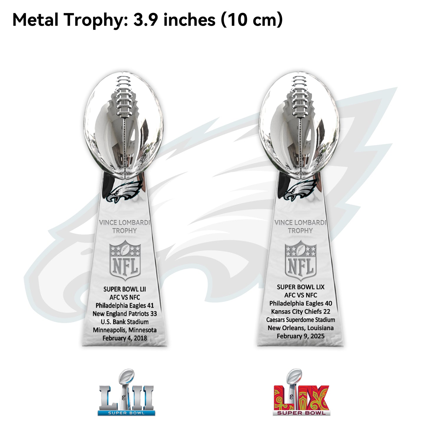 2018 +2025  Vince Lombardi Trophy, Super Bowl LII + LIX,  Philadelphia Eagles