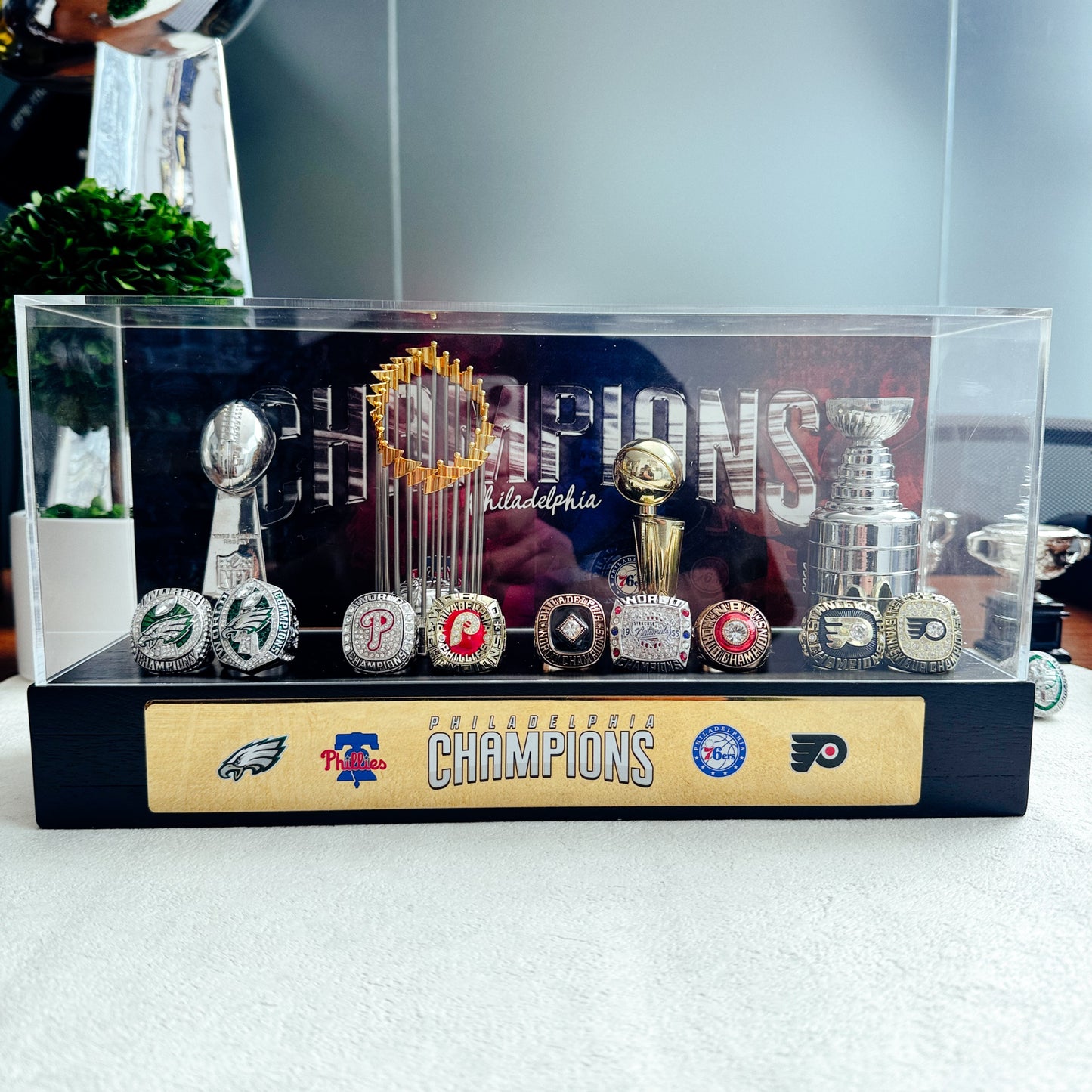 Philadelphia Championship Trophy and Rings Display Case