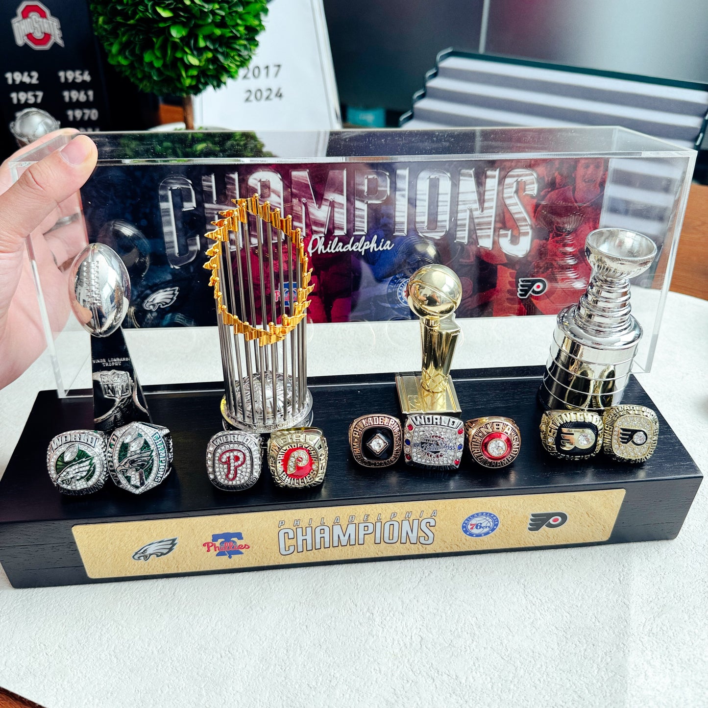 Philadelphia Championship Trophy and Rings Display Case