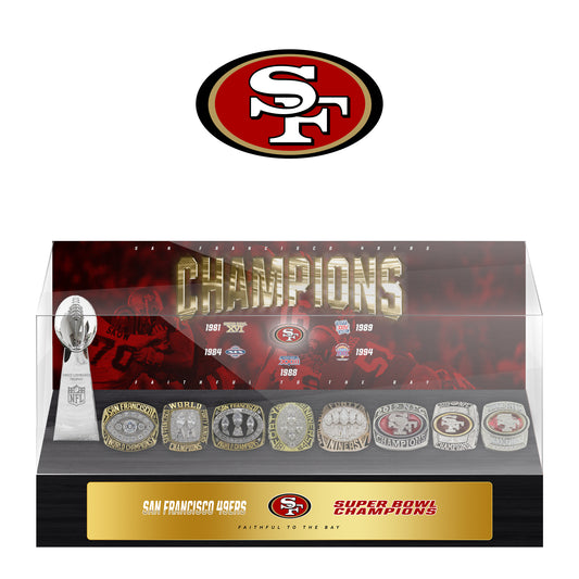 San Francisco 49ers Super Bowl Championship 1 Trophy + 8 Ring Display Case