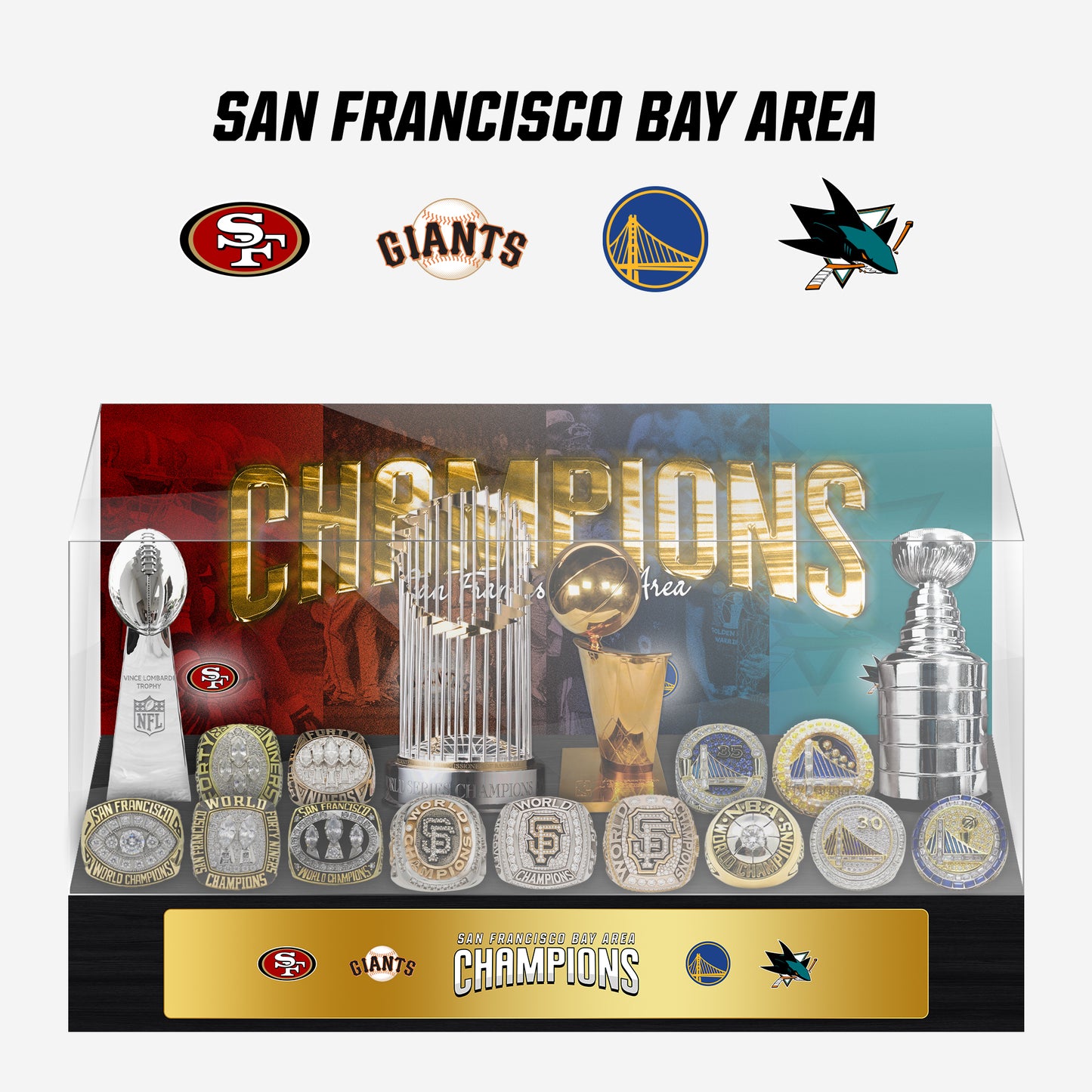 San Francisco Bay Area Championship Trophy and Rings Display Case