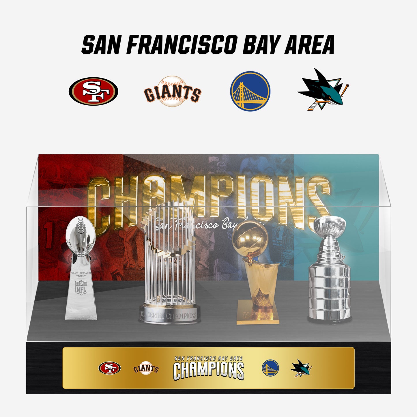 San Francisco Bay Area Championship Trophy and Rings Display Case