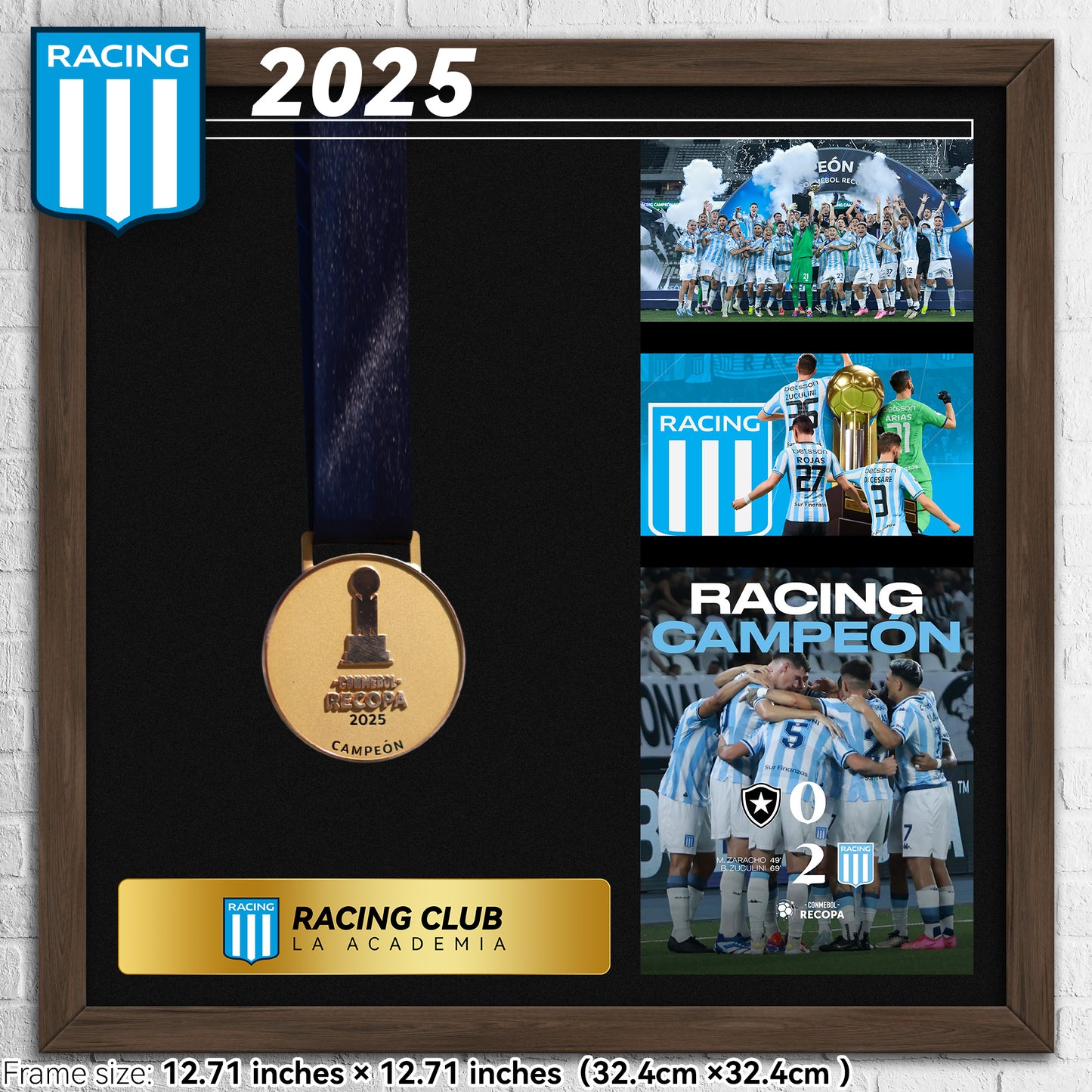 2025 CONMEBOL Recopa Sudamericana Racing Club Gold Medal Frame