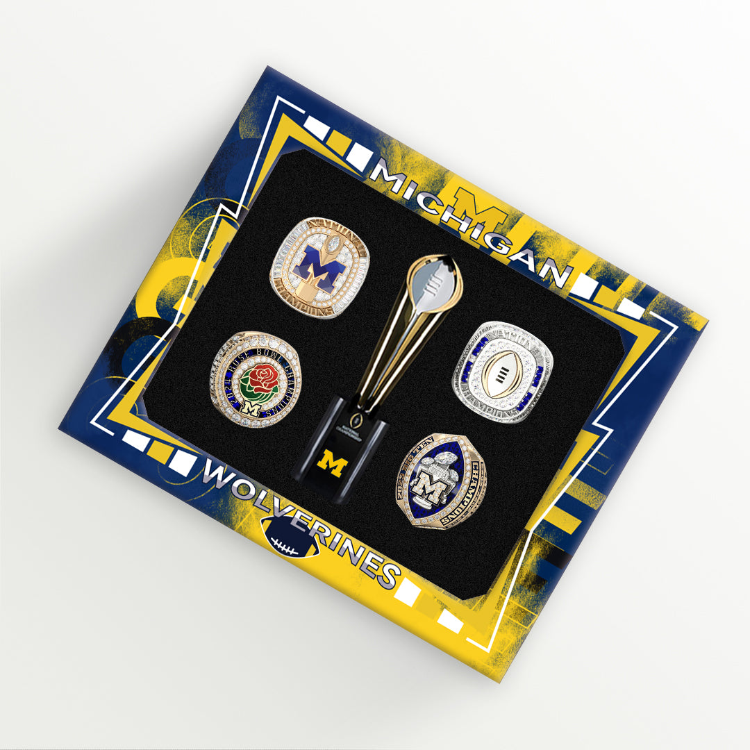 [1+4] 2024 Michigan Wolverines CFP National Championship Rings Box  NCAAF