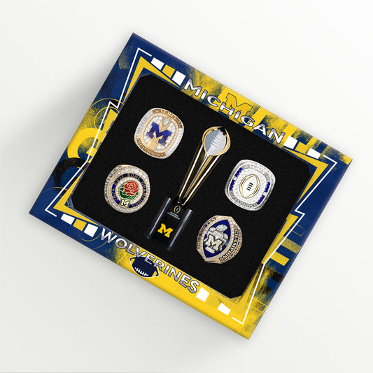 [1+4] 2024 Michigan Wolverines CFP National Championship Rings Box  NCAAF