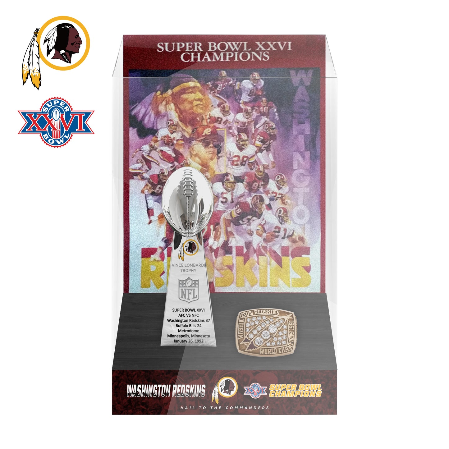 1992 Washington Redskins Super Bowl XXVI Championship Trophy Display Case
