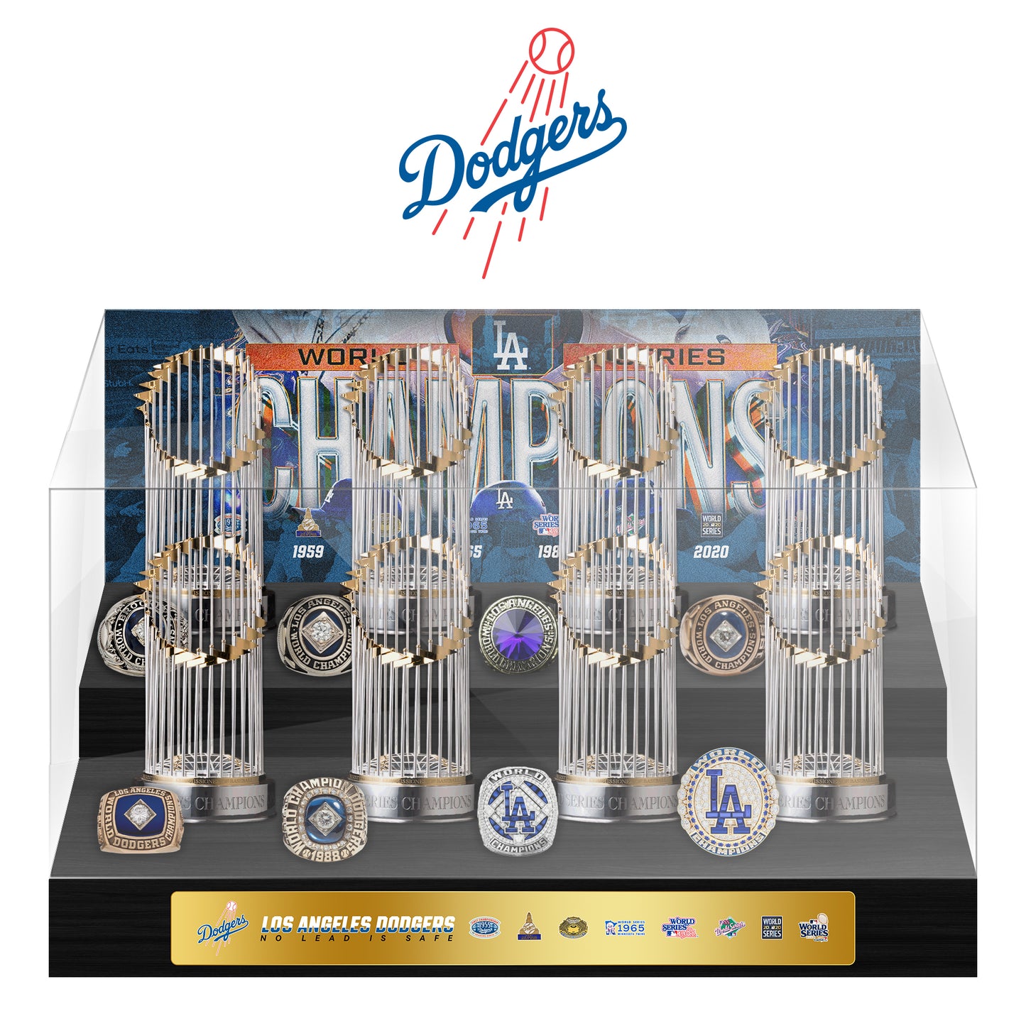 Los Angeles Dodgers MLB World Series Championship Trophy And Ring Display Case