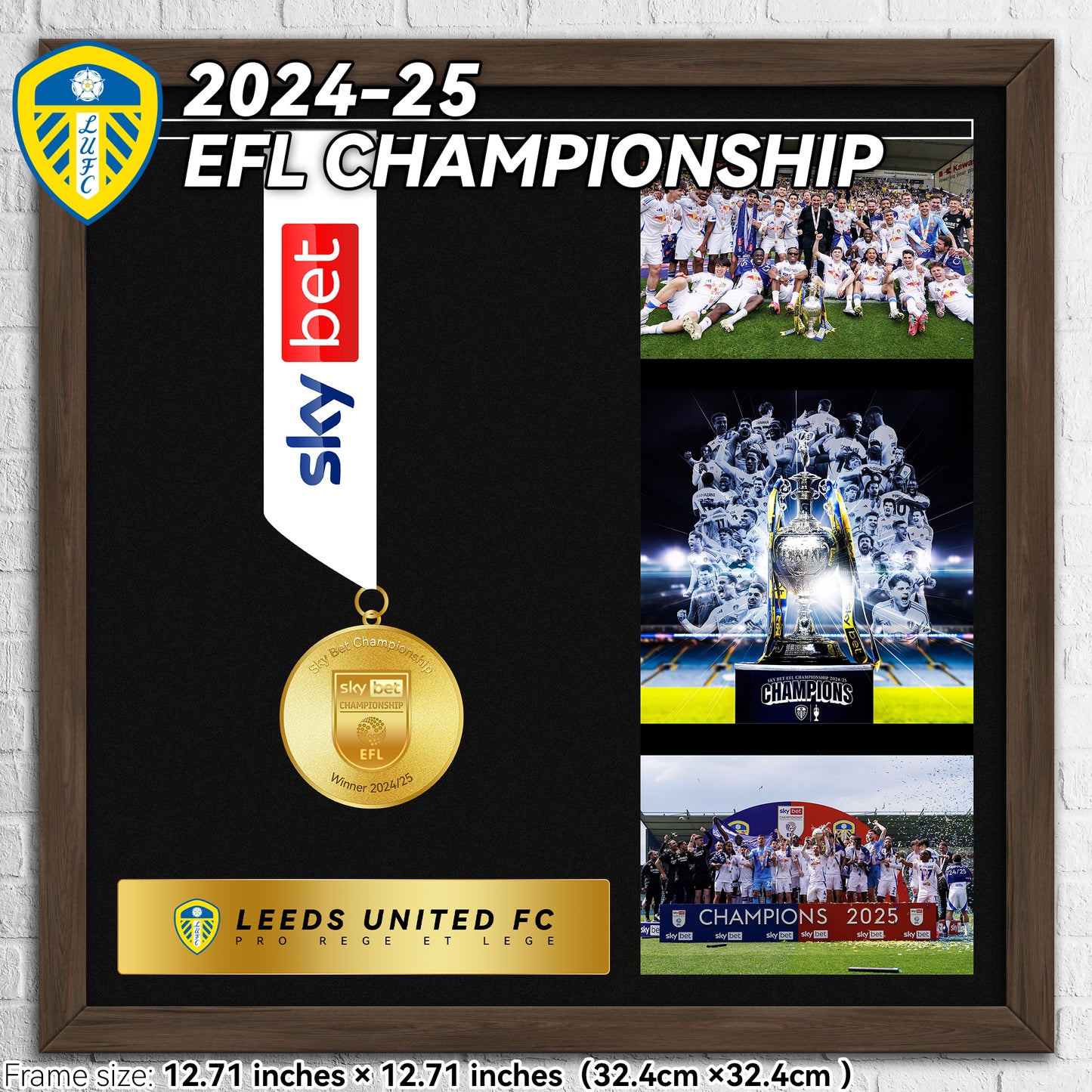 2024-25 EFL Leeds United FC Championship Football Medal Frame