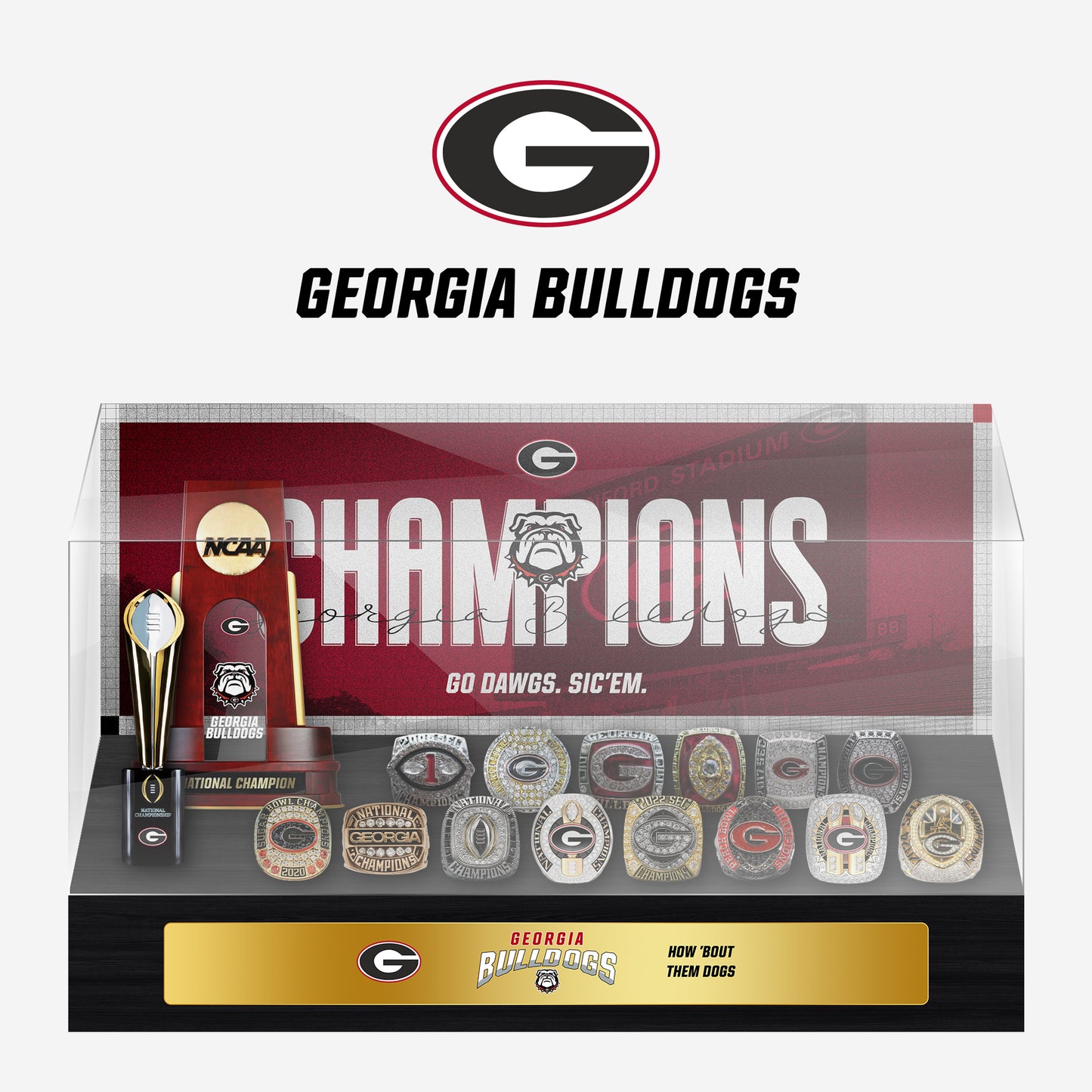 Georgia Bulldogs Championship Trophy And Ring Display Case