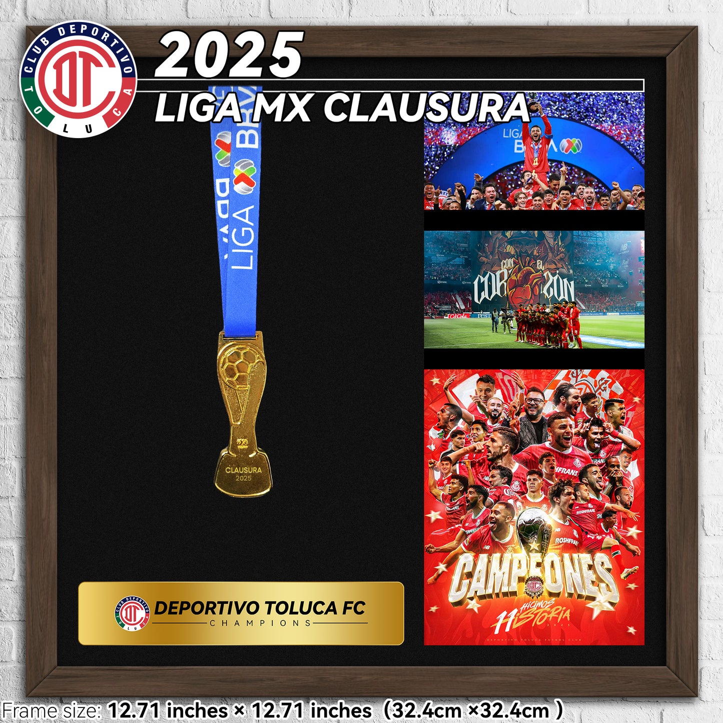 2025 Deportivo Toluca F.C. Liga MX Champions Football Medal Frame（Meda Included）