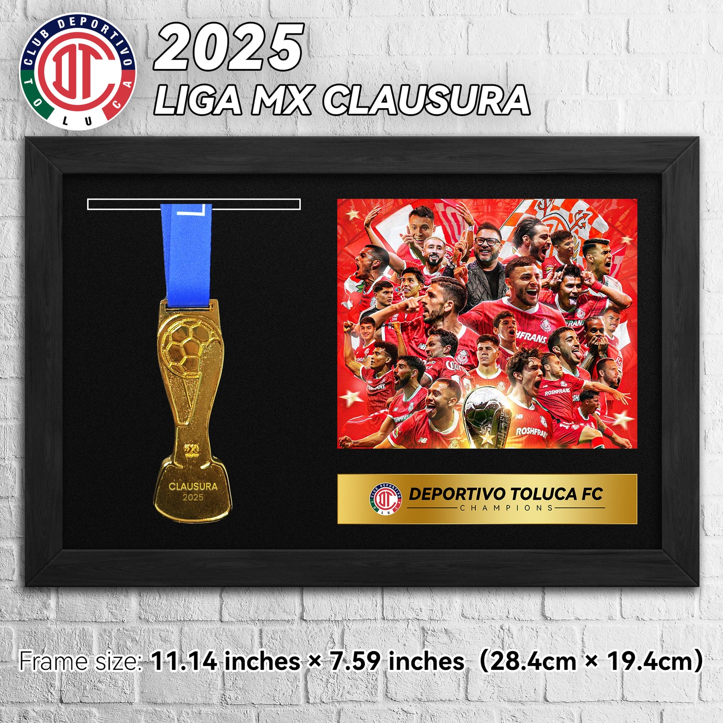 2025 Deportivo Toluca F.C. Liga MX Champions Football Medal Frame（Meda Included）