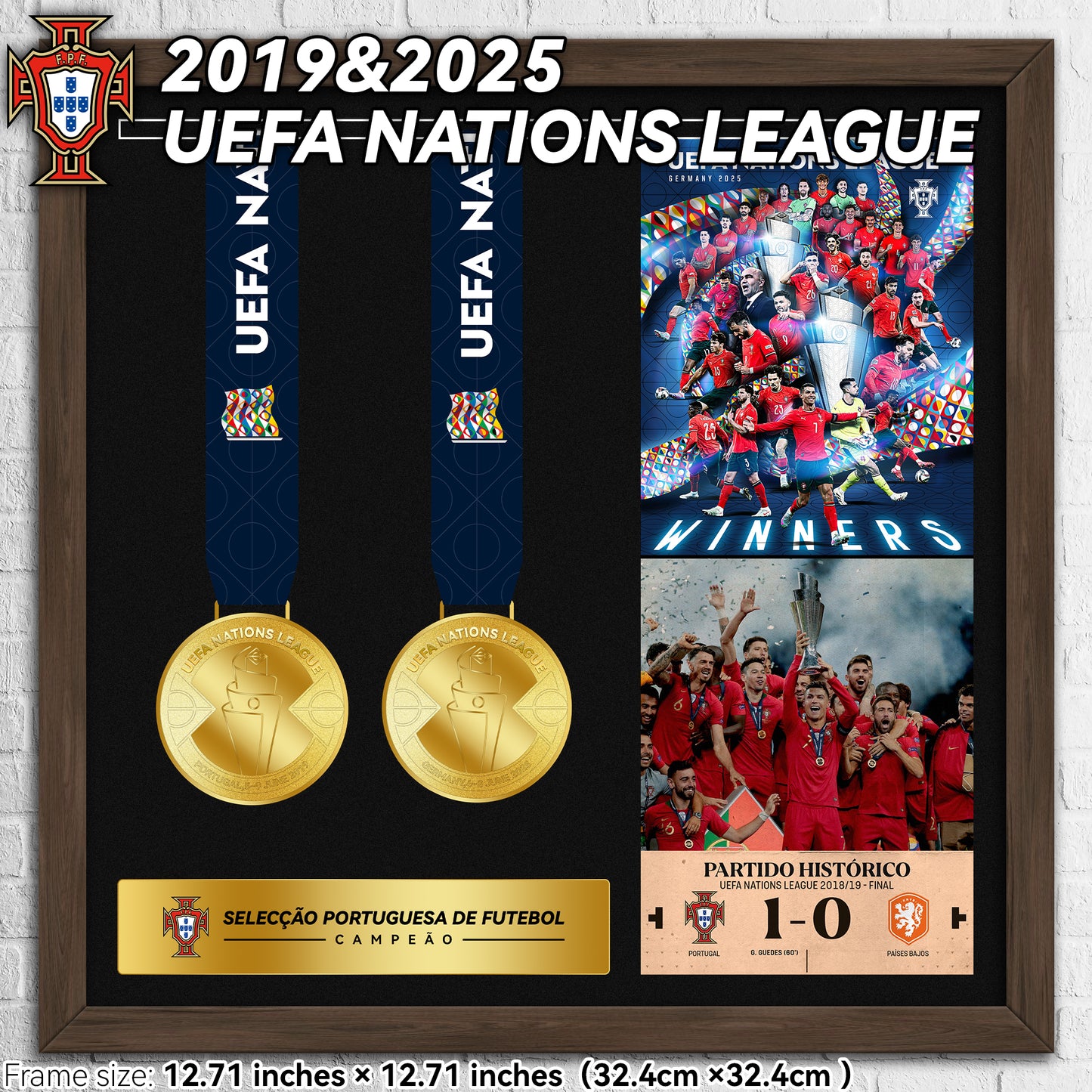 2019 - 25 Portugal Cristiano Ronaldo UEFA Nations League Champions Medal Photo Frame