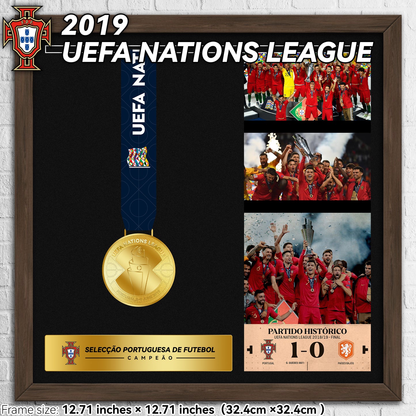 2019 - 25 Portugal Cristiano Ronaldo UEFA Nations League Champions Medal Photo Frame