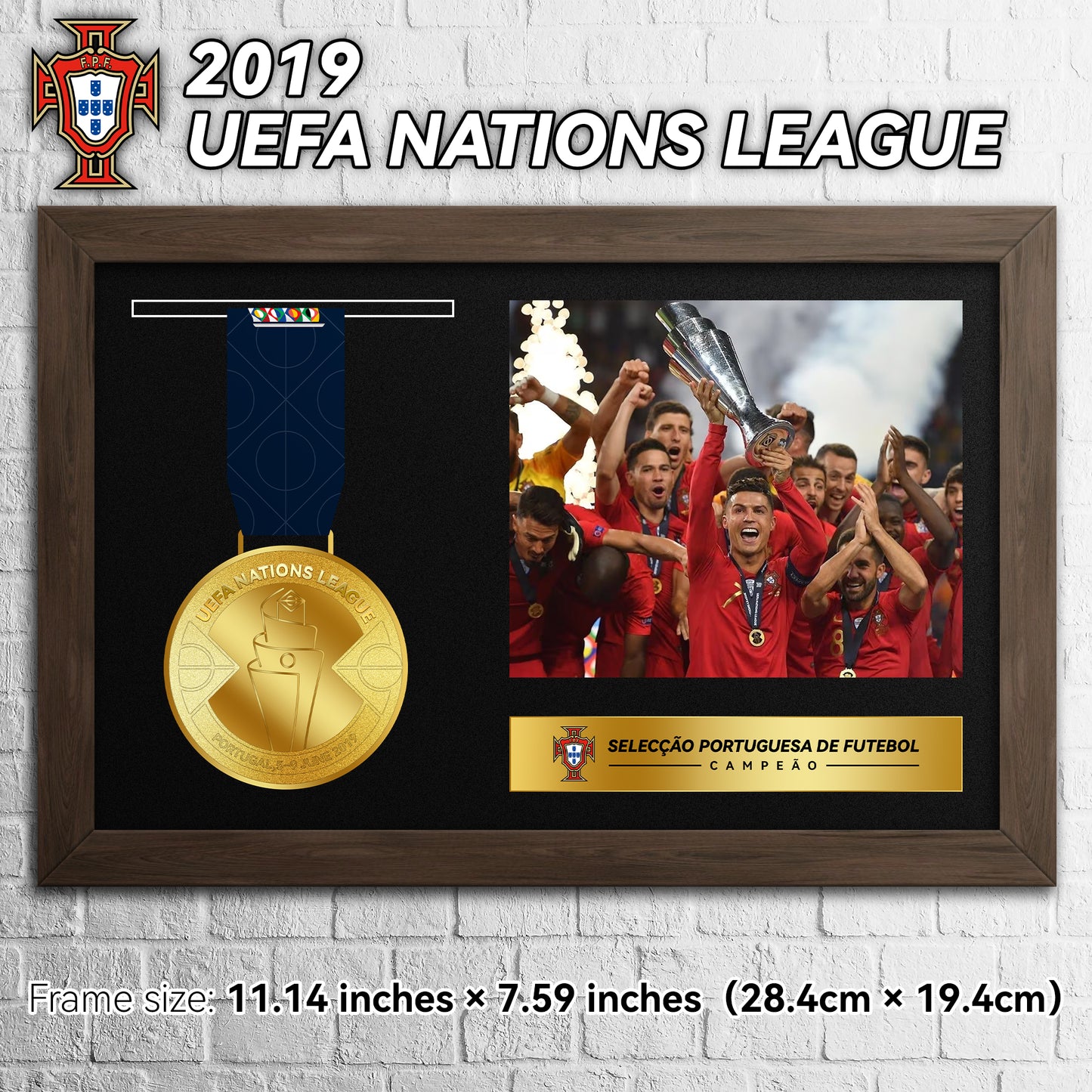 2019 - 25 Portugal Cristiano Ronaldo UEFA Nations League Champions Medal Photo Frame