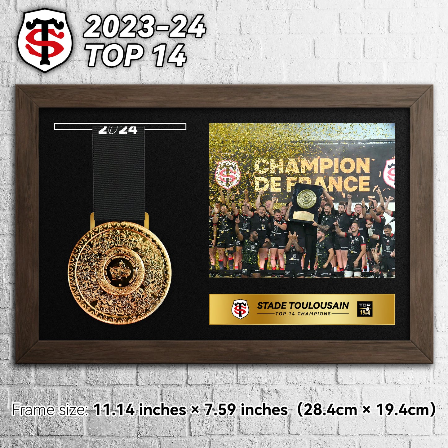 Stade Toulousain  2024  Top14  & European Rugby Champions  Medals Frame