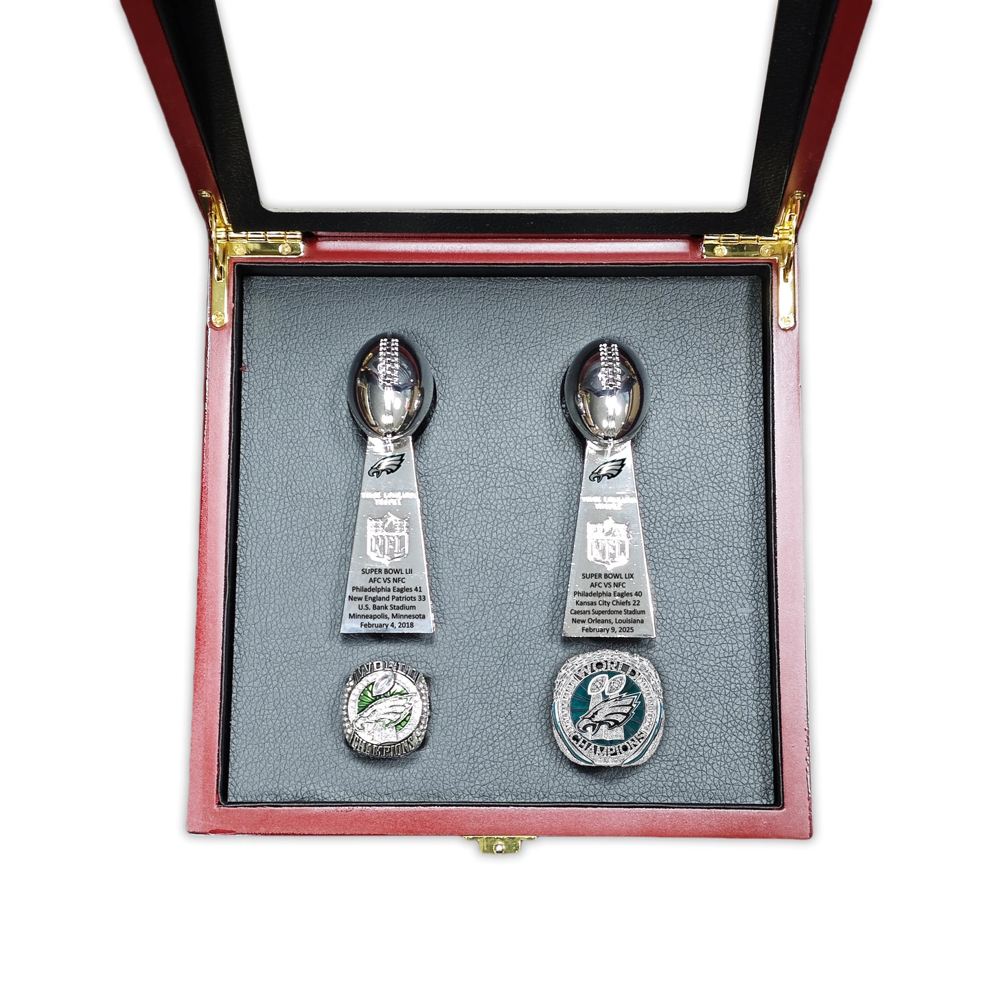 [ Philadelphia Eagles ]2 Trophys and 2   Rings  Set + Box NFL