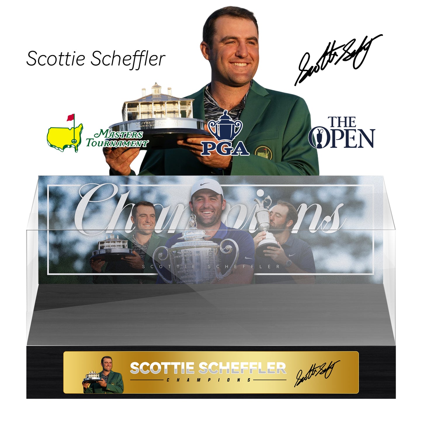Scottie Scheffler Golf Grand Slam Trophy  Display Case[Trophies Included]