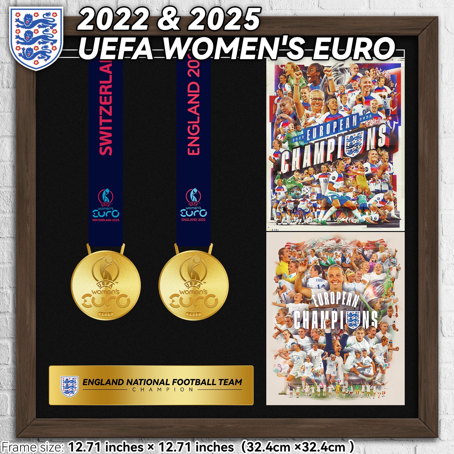 2022 & 2025 UEFA Women's Euro England Football Medal Frame