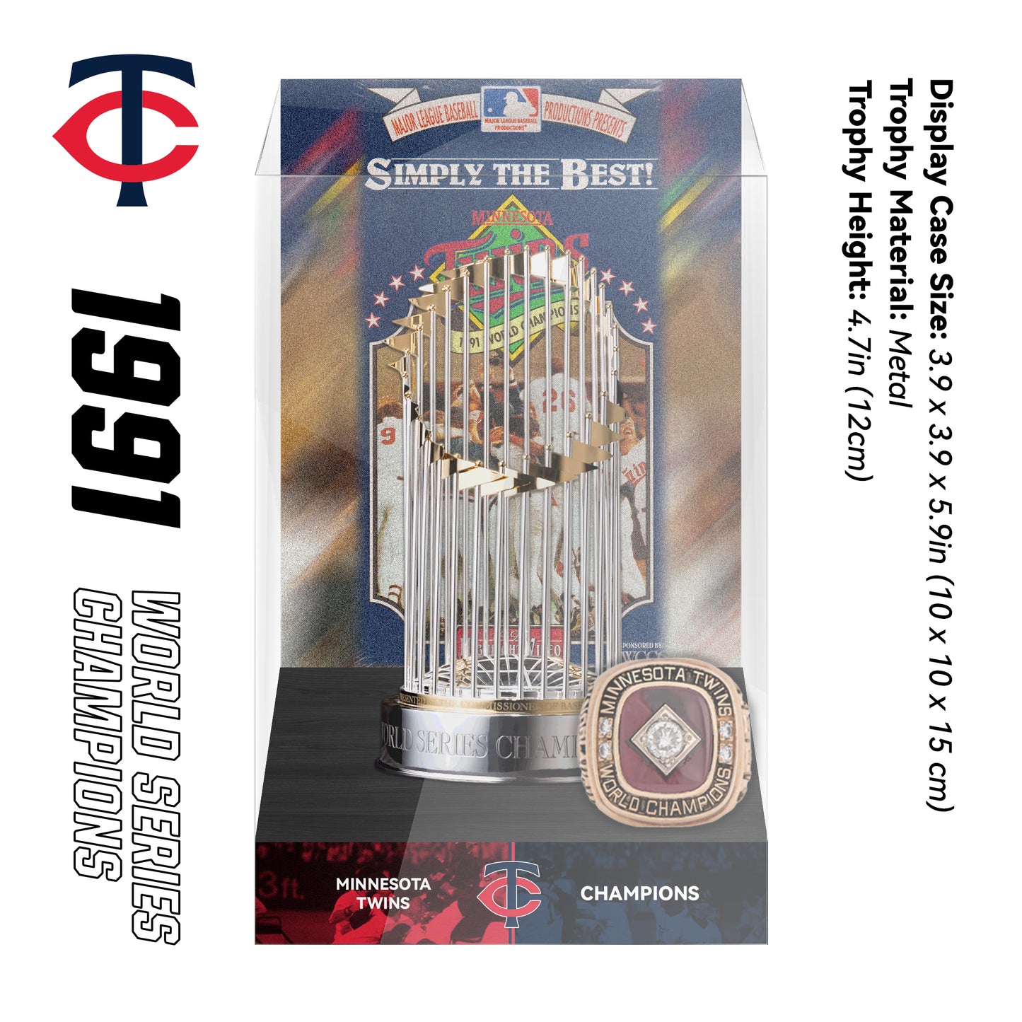 1991 Minnesota Twins MLB World Series Championship Trophy Display Case