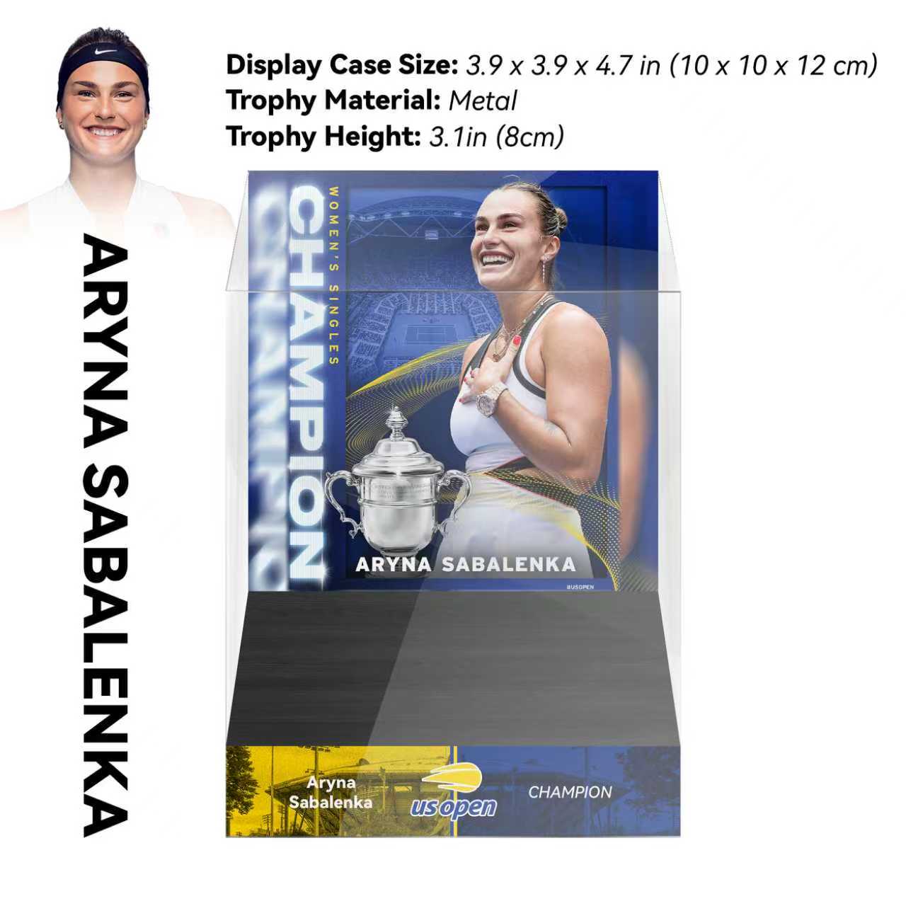 Aryna Sabalenka Women's US Open Champion 8cm Metal Tennis Trophy with Acrylic Display Case